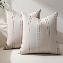 Hckot Striped Throw Pillow Covers 20x20 Set of 2 Fall Pillow Covers Caramel | Textured Linen Decorative Pillows Square Cushion Covers for Sofa Couch Bed Living Room Farmhouse Decor