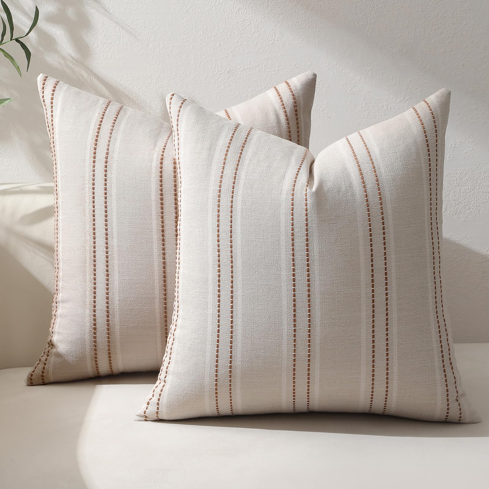 Hckot Fall Throw Pillow Covers 16x16 Set of 2 Striped Pillow Covers Caramel