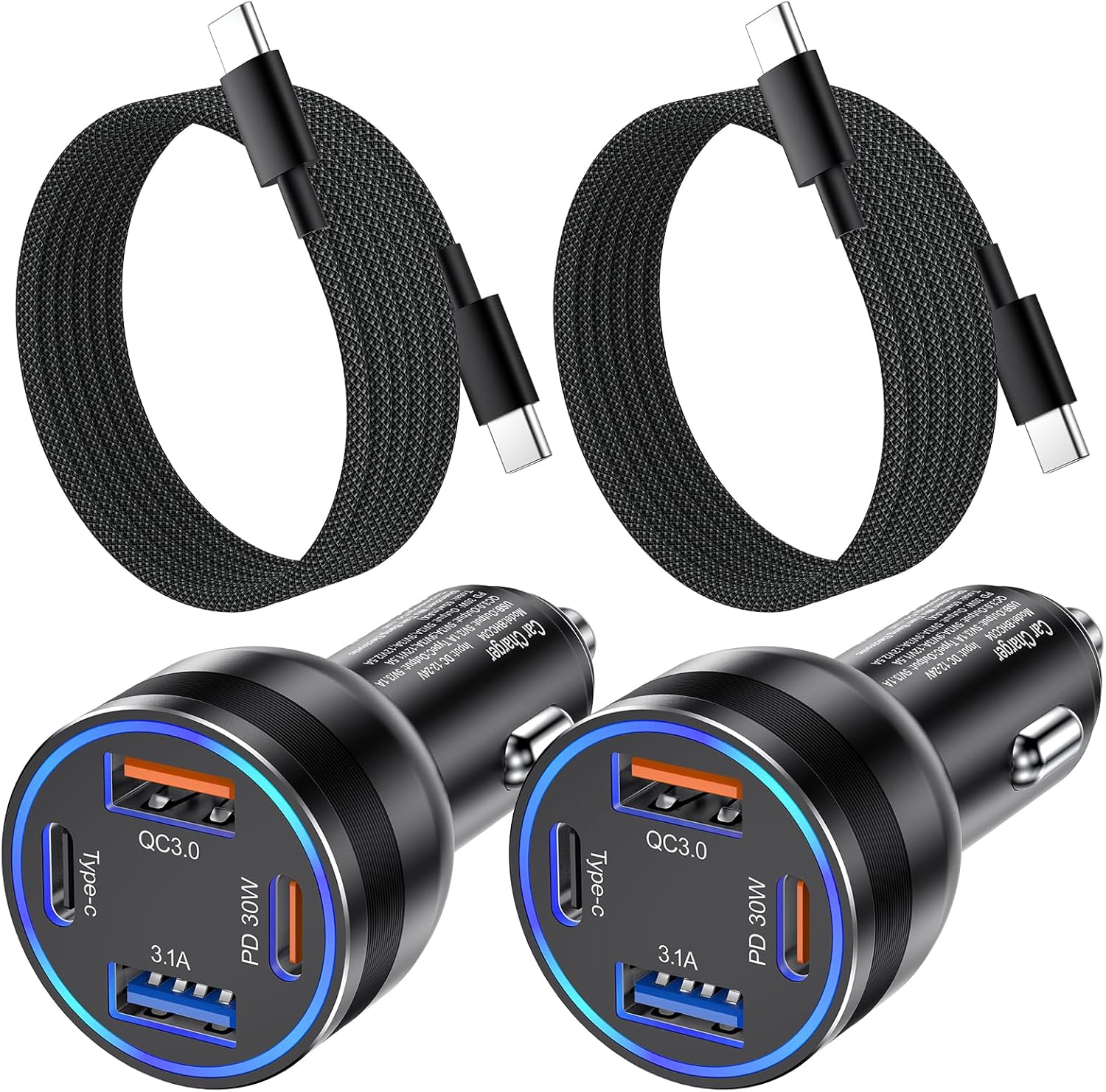 USB C Car Charger, Agtray 65W 4-Port Fast Charging Car Phone Charger 12v Cigarette Lighter USB Adapter & 6FT USBC to USBC Cables for iPhone Air 17 16e 16 15 Pro Max, Samsung Galaxy S25 S24 A16, 2-Pack USB C Car Charger, Agtray 65W 4-Port Fast Charging Car Phone Charger 12v Cigarette Lighter USB Adapter & 6FT USBC to USBC Cables for iPhone Air 17 16e 16 15 Pro Max, Samsung Galaxy S25 S24 A16, 2-Pack