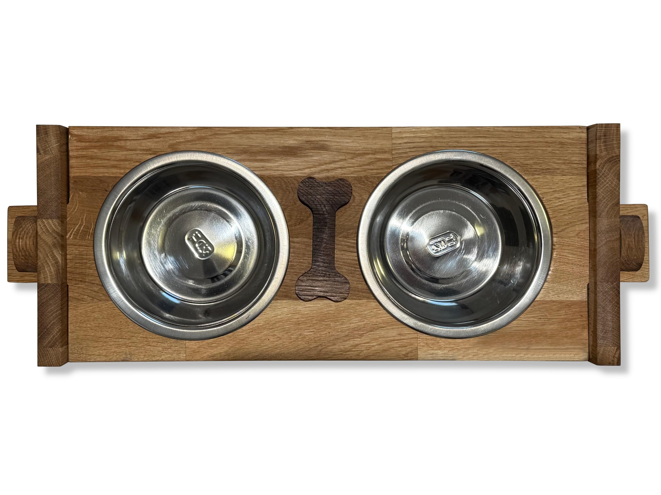 Lot de 2 gamelles surélevées pour chiens de grande taille et petits chiens en acier inoxydable et bois de chêne (XL)