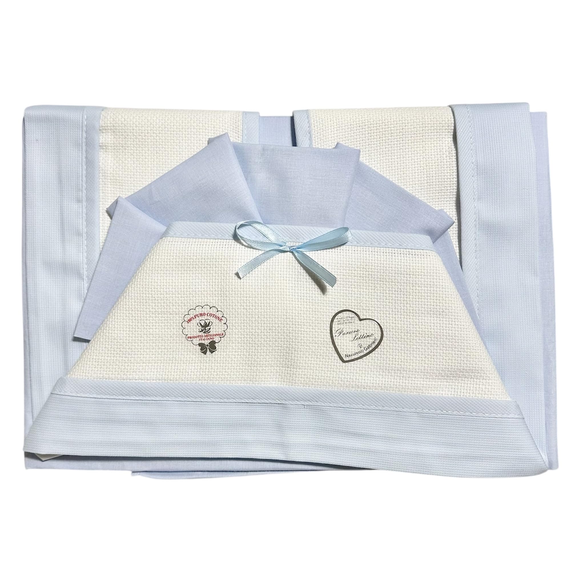 ADF Lenzuolino lettino neonato con tela aida,ottimo per idea regalo.Set composto da 3 pz,lenzuolo sopra+lenzuolo sotto+federa.100% Cotone misura 120X180 Made in Italy