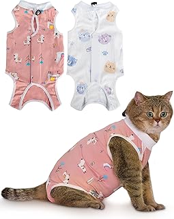 ANWA 2 Pack Cat Recovery Suit - Breathable Cat Surgery Recovery Suit Female, Cat Onesie for Cats After Surgery, Cat Spay Recovery Suit Female Abdominal Wounds