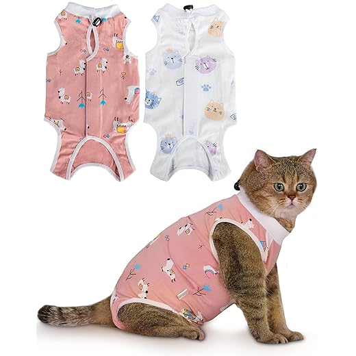 ANWA 2 Pack Cat Recovery Suit - Breathable Cat Onesie for Cats After Surgery Female, Kitten Surgery Recovery Suit Female Abdominal Wounds