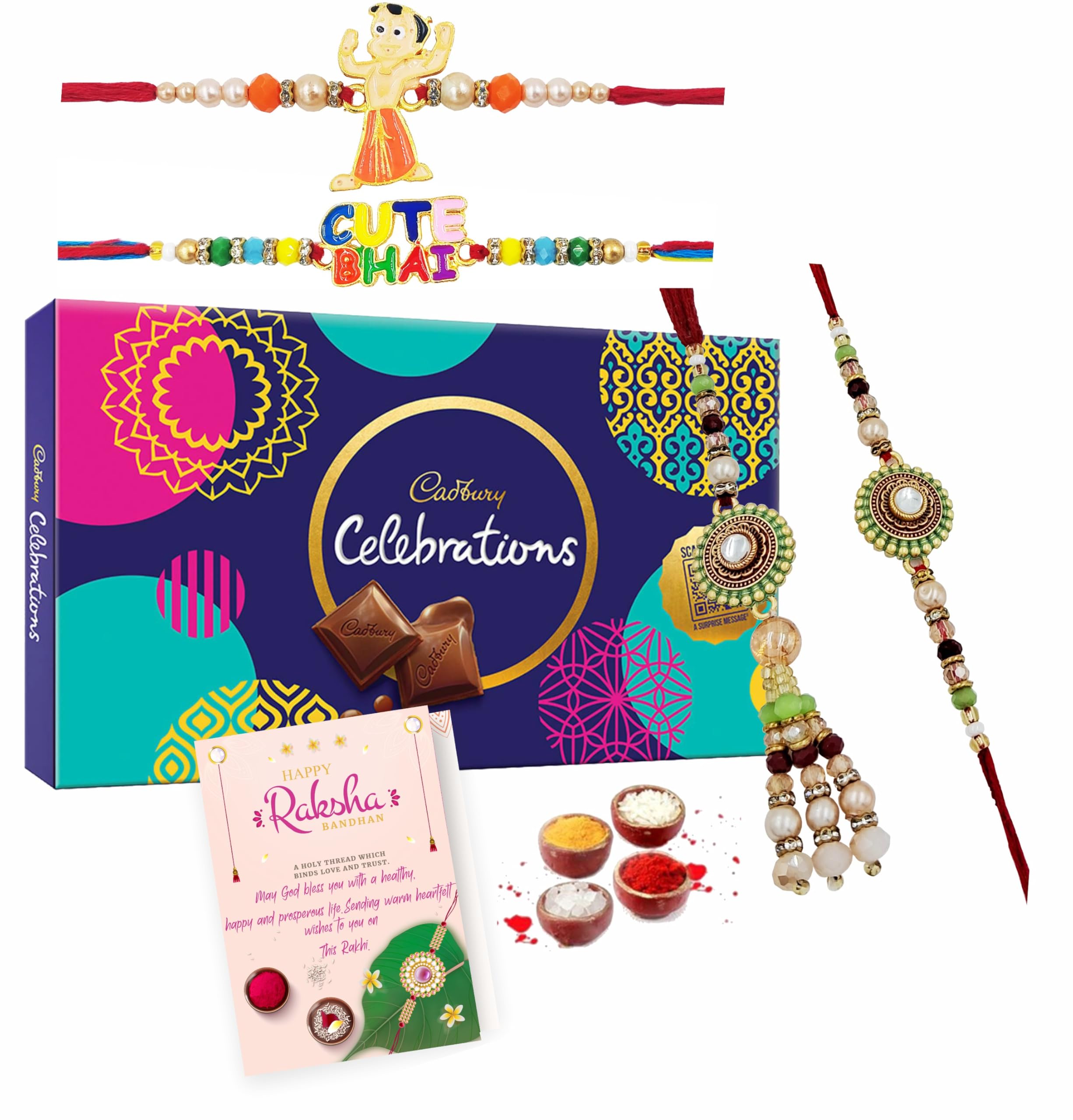 rakhi for bhai bhabhi and bhatija with chocolate box, rakhi for brother sister in law and kids/children with celebration chocolate box, kids rakhi, lumba rakhi,cartoon n light rakhi