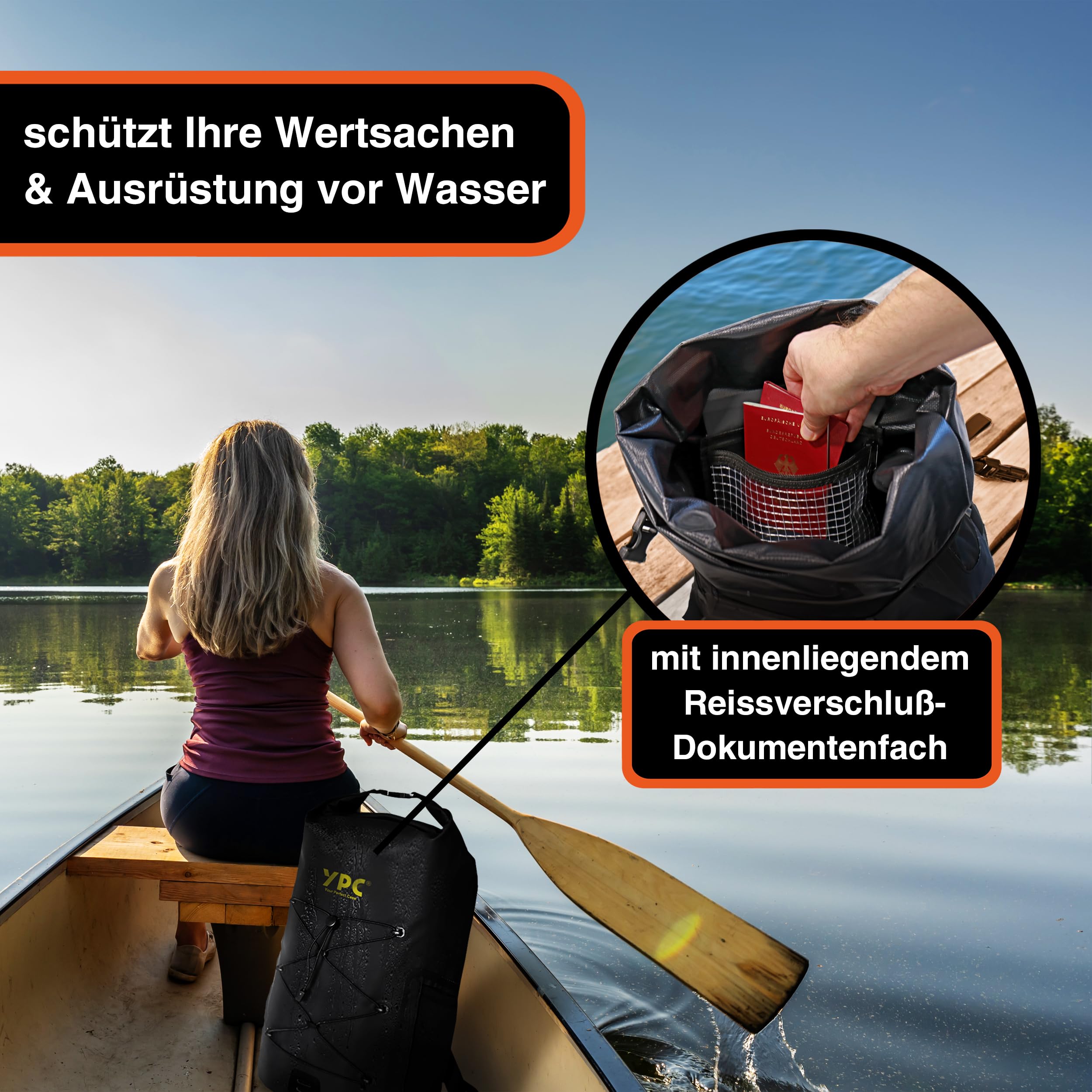 YPC Wayfarer plecak outdoorowy – plecak turystyczny z RollTop, plecak trekkingowy, wodoszczelny plecak rowerowy, plecak kempingowy z szelkami i uchwytem do noszenia, XL, czarny – 25 litrów