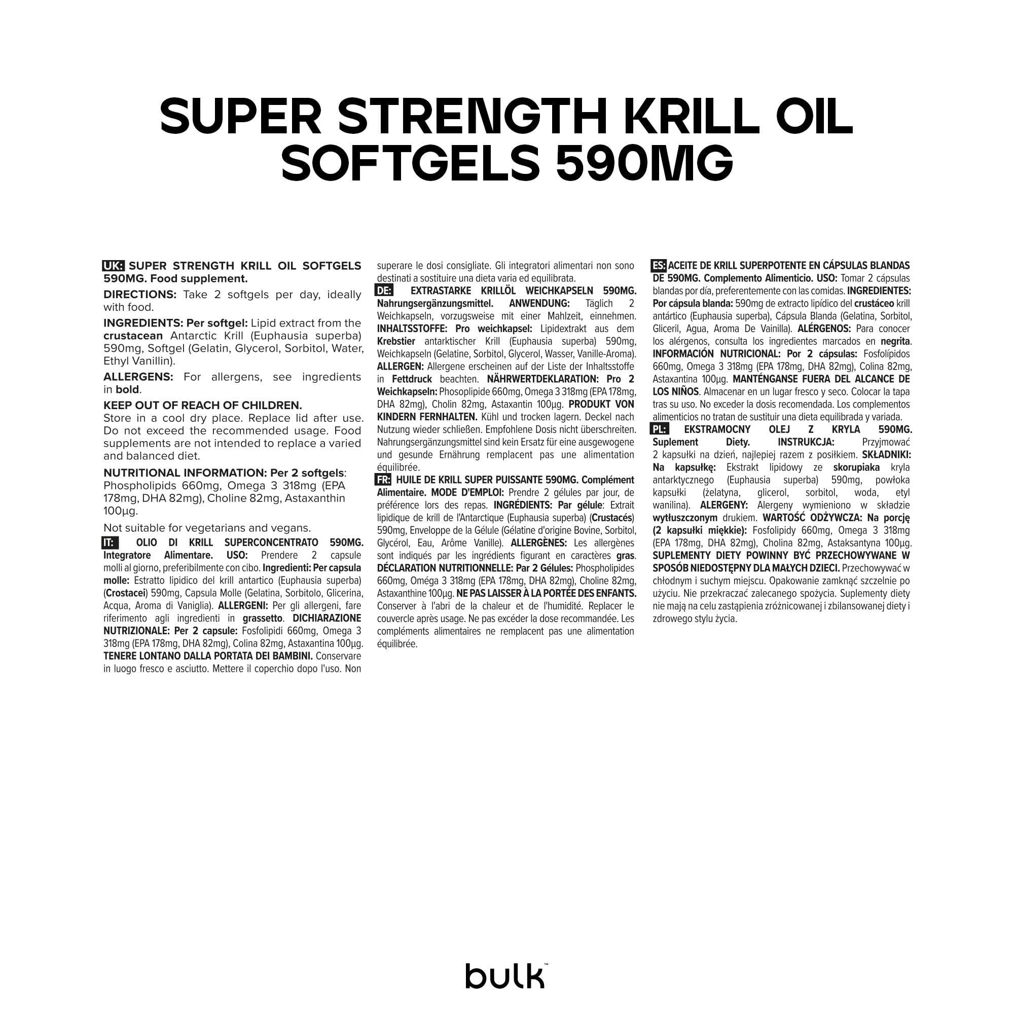 Bulk Super Strength Krill Oil Softgels, 590 mg, Pack of 180, Packaging May Vary, 90 Porzioni