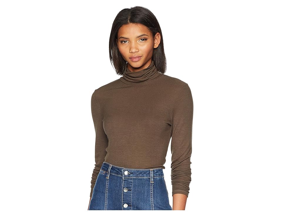 

Michael Stars 2x1 Rib Long Sleeve Turtleneck (Loden) Women's Clothing, Green