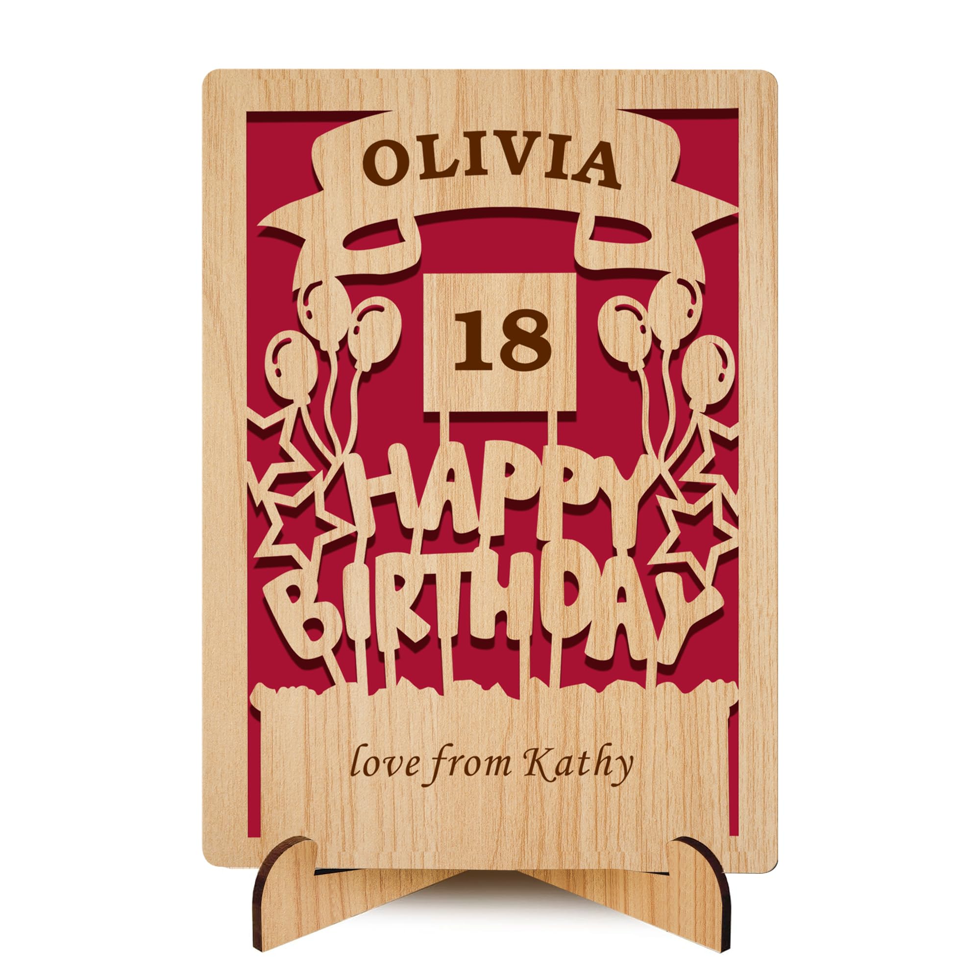 Personalised Wooden Birthday Card Gifts for Daughter Grandaughter Grandson Girl Happy Birthday Cards with Any Name & Age Gift for Kids and Adults 6th 12th 18th 21st 30th 50th 70th(Design 3)