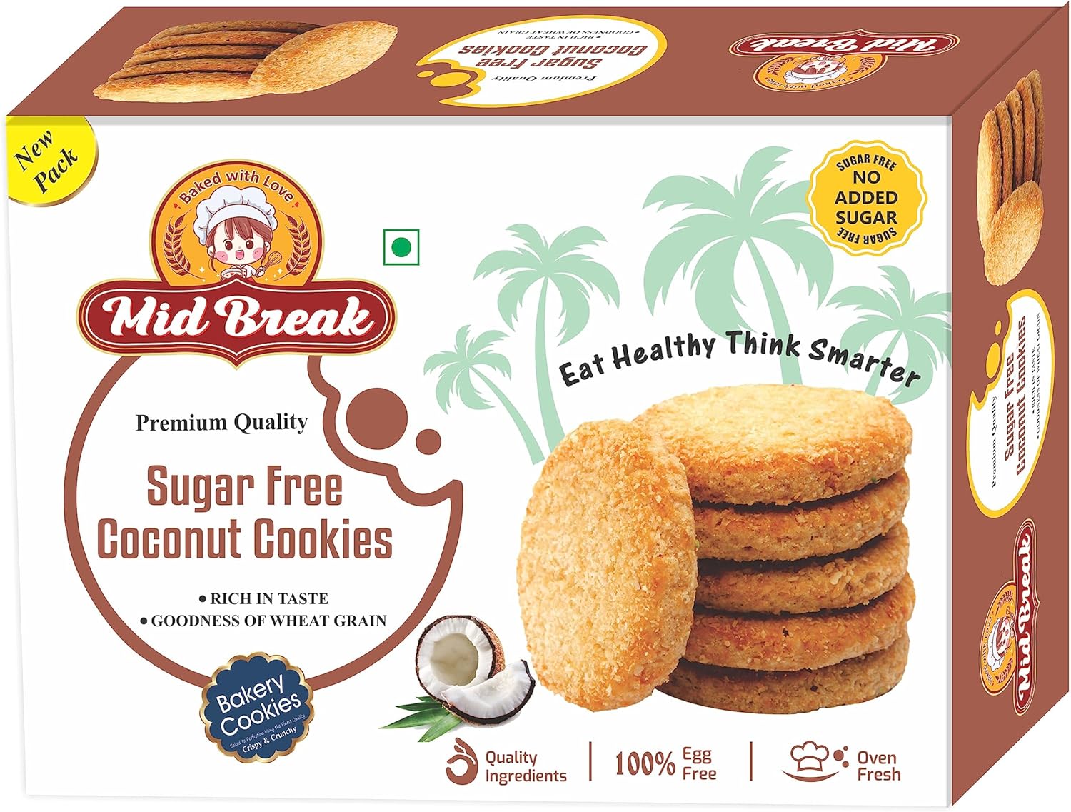 MidBreak SugarFree Coconut Biscuits High Fiber GutFriendly Low