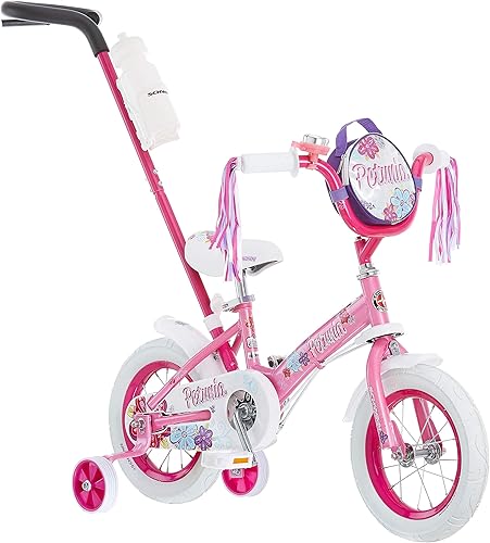 Schwinn Grit and Petunia Steerable Kids Bike Boys and Girls Beginner Bicycle 12-Inch Wheels Training Wheels Easily Removed Parent Push Handle with