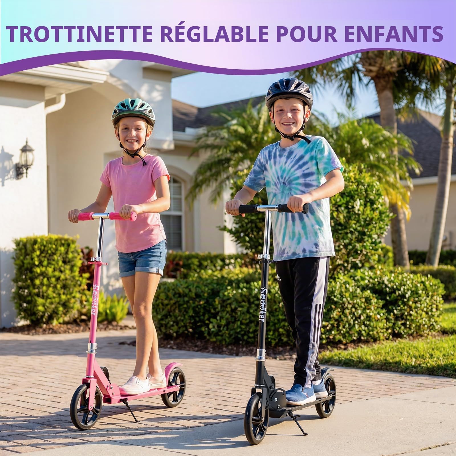 Garvee Trottinette Enfants Pliable à 2 Roues Grands, Trottinette Pliable Hauteur Réglable Scooter, Trottinette pour Filles Et Garçons, Scooter 6+ Ans