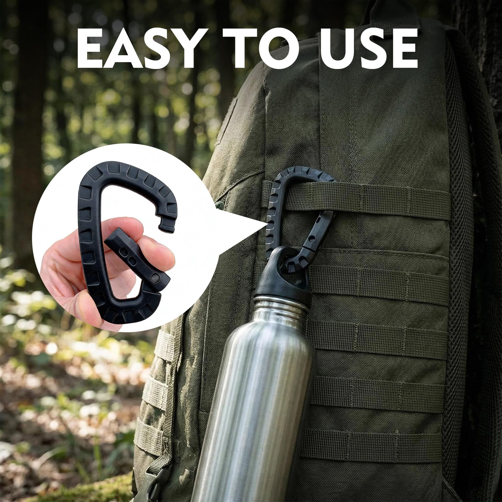 Mousquetons en Plastique – Lot de 5 – Mousqueton Tactique Militaire Noir avec Fermeture à Ressort, Léger et Polyvalent pour Camping, Randonnée, et Activités Extérieures- Forme de D, Carabiner