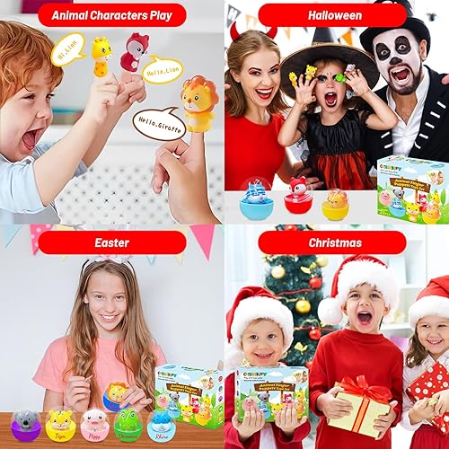 Miniatura 5 de CALSPY Juego de 20 juguetes de huevos de Pascua para niños pequeños, juego de marionetas de dedos de animales, aprendizaje Montessori, clasificación