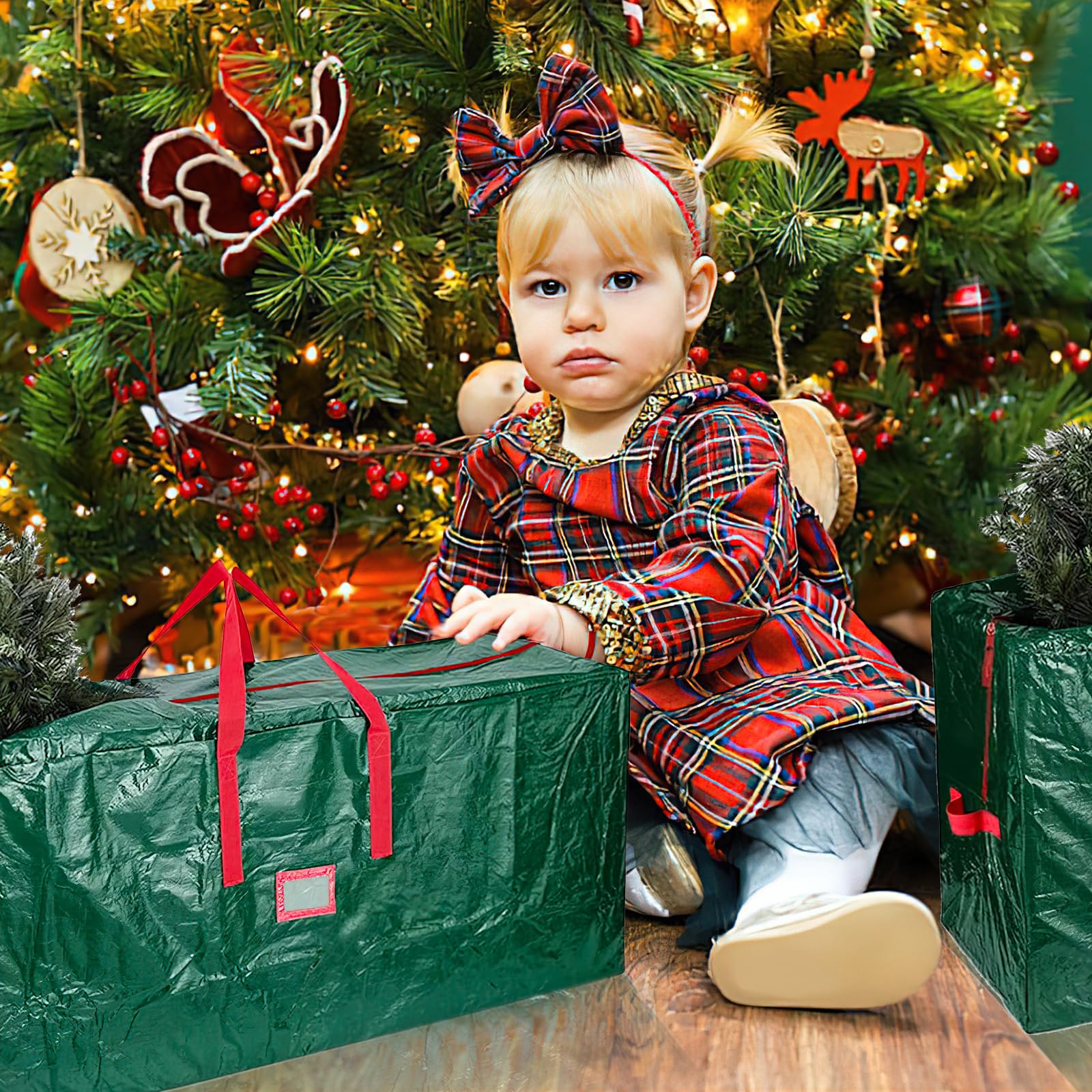 Sac de Rangement pour Sapin de Noël - Grand et Solide pour Décorations et Coussins de Meubles de Jardin - 138x32x66cm