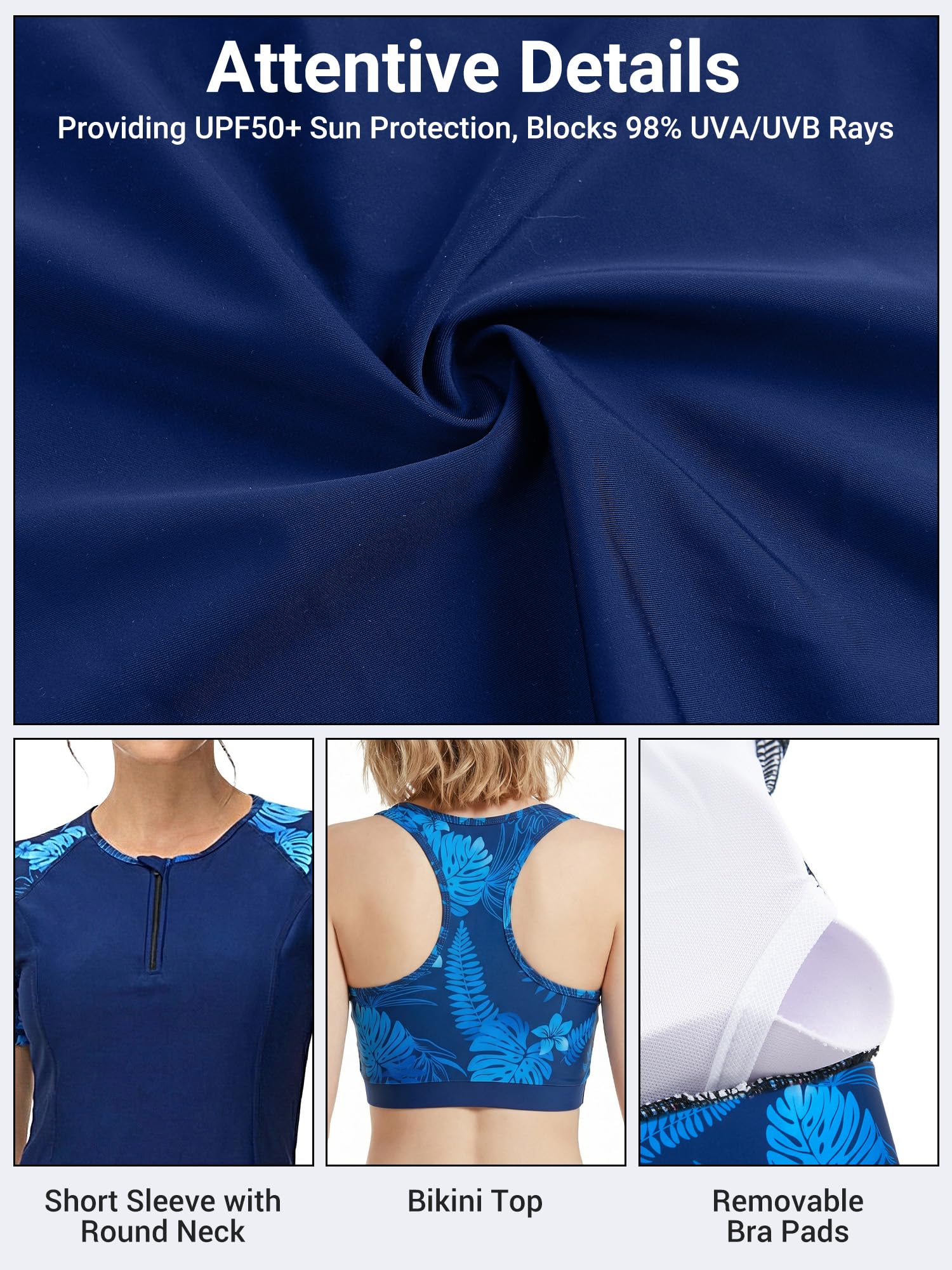 Owntop UV Rashguard Set Damen 3-teilig – Kurzarm Schwimmshirt mit Tanktop & Badehose, Schnelltrocknende Swimwear mit UV Schutz für Strand Schwimmen Wassersport