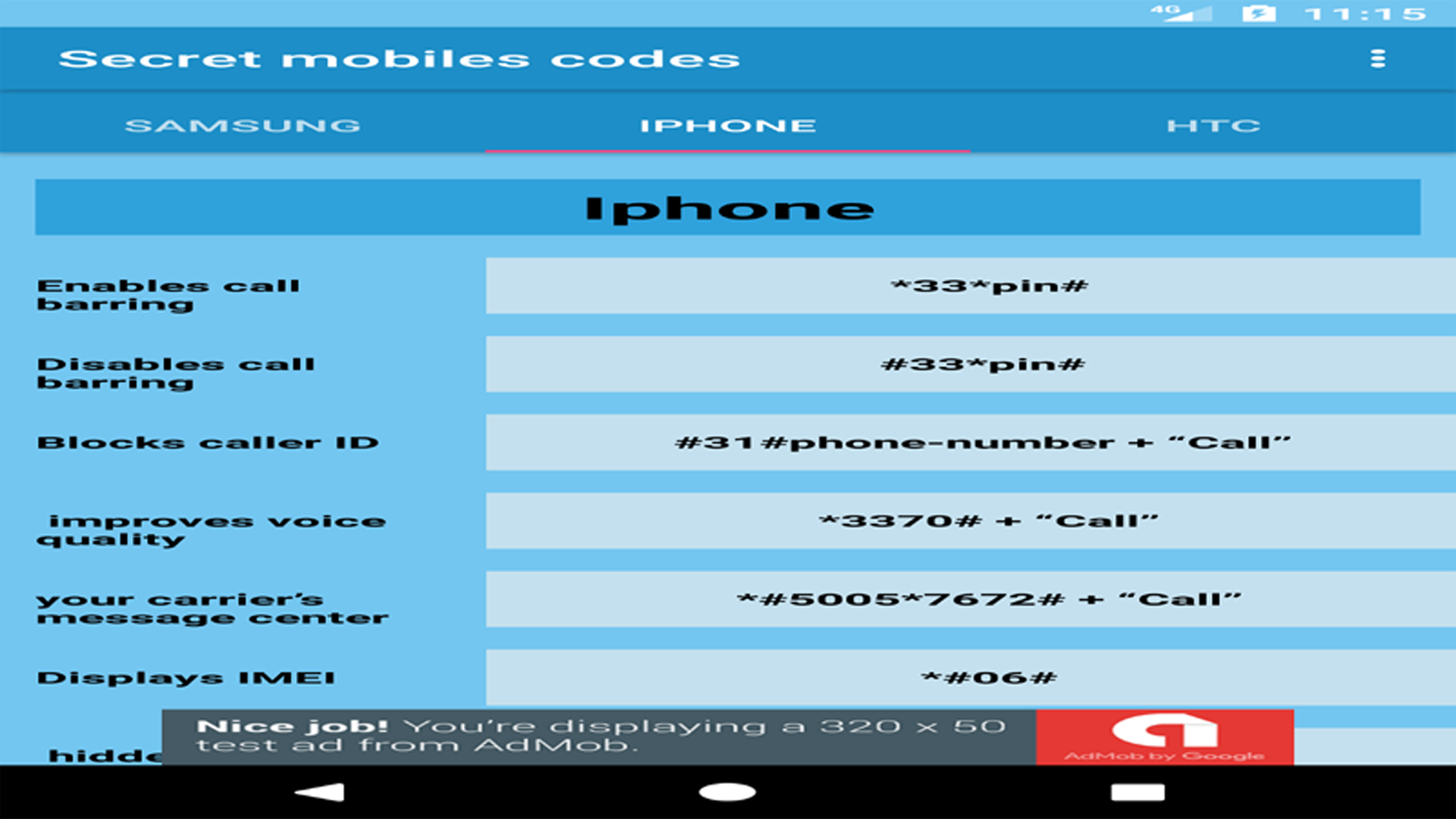 Mobiles secret codes App on Amazon Appstore