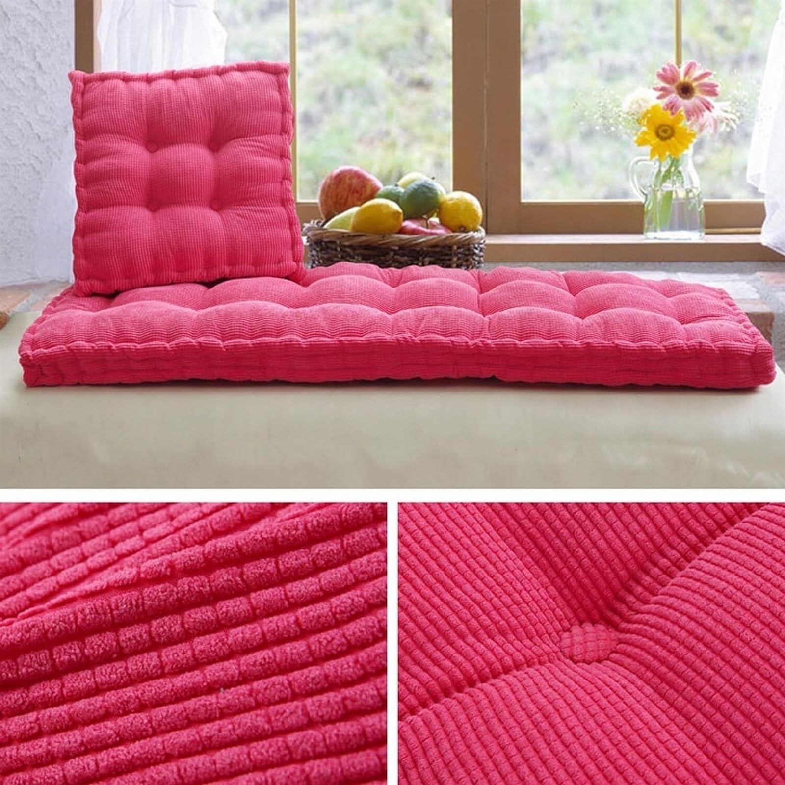 Matelas de Sol capitonné ou Coussin pour Banc de Jardin 1/2/3 Places, Banquette et Chaise Longue Palette, 170 cm, 180 cm, Coussin pour Banc 150 cm Exterieur Interieur sur Mesure(Rose Red 1d,110x55 cm