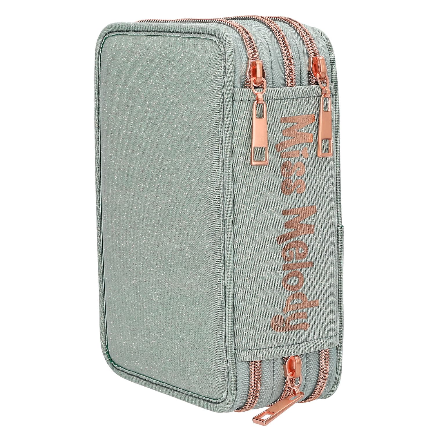 Depesche 13403 Miss Melody Romantic Fields Filled 3-Compartment Pencil Case in Green, with Horse Motif, Flowers and Glitter, Pencil Case with Colouring Pencils, Ruler, Scissors and Much More - Image 2