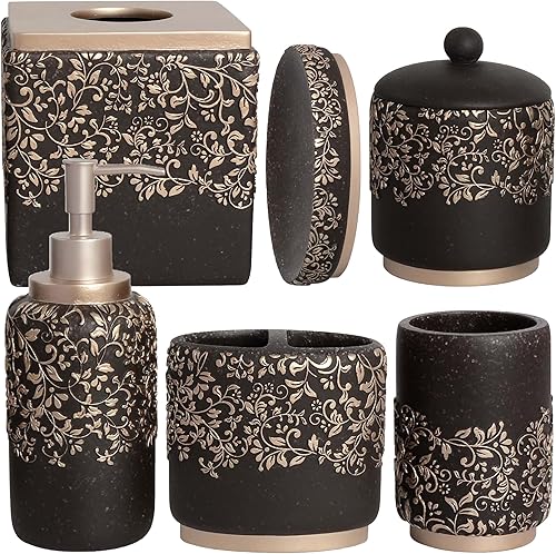 Miniatura 3 de Accesorios de baño  Juego de 6 piezas de decoración de tocador de baño  Jabonera de baño, dispensador de jabón, soporte para cepillos de dientes,