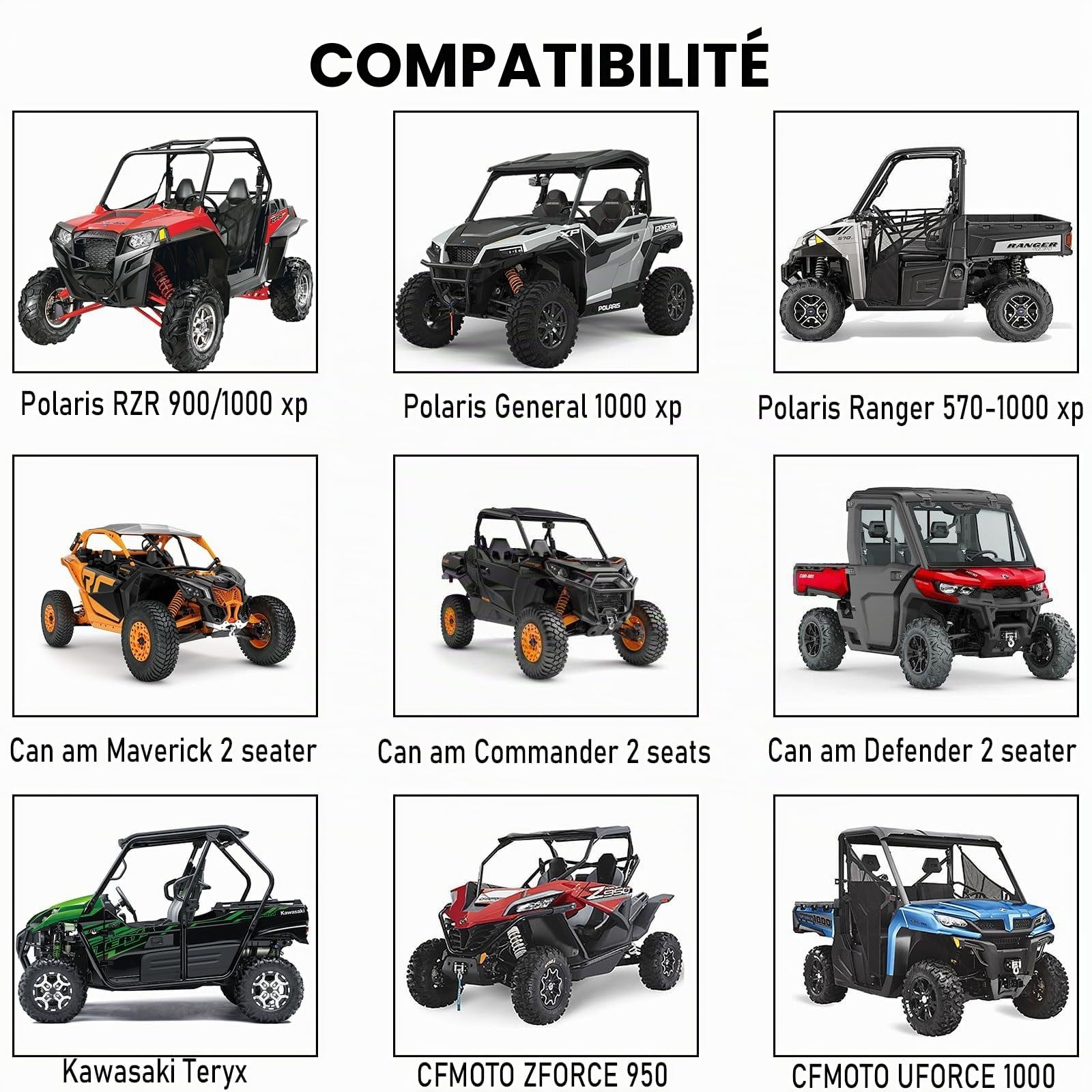 QYMOTO Housse pour UTV 2 Places, Compatible avec Polaris Ranger 570, RZR 900/1000, Honda Pioneer 500/700, Can am X3, Arctic Cat Side by Side Protection Contre Les intempéries, Coupe-Vent et