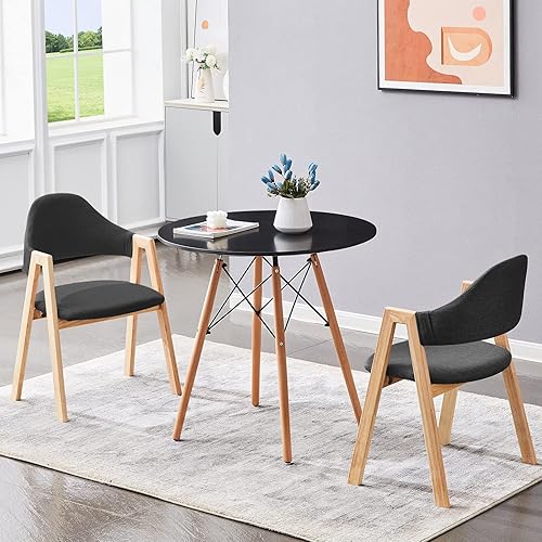 Miniatura 15 de Mesa de comedor redonda de cristal, mesa de cocina pequeña, moderna mesa de comedor circular de 32 pulgadas con patas de madera para cena, espacios