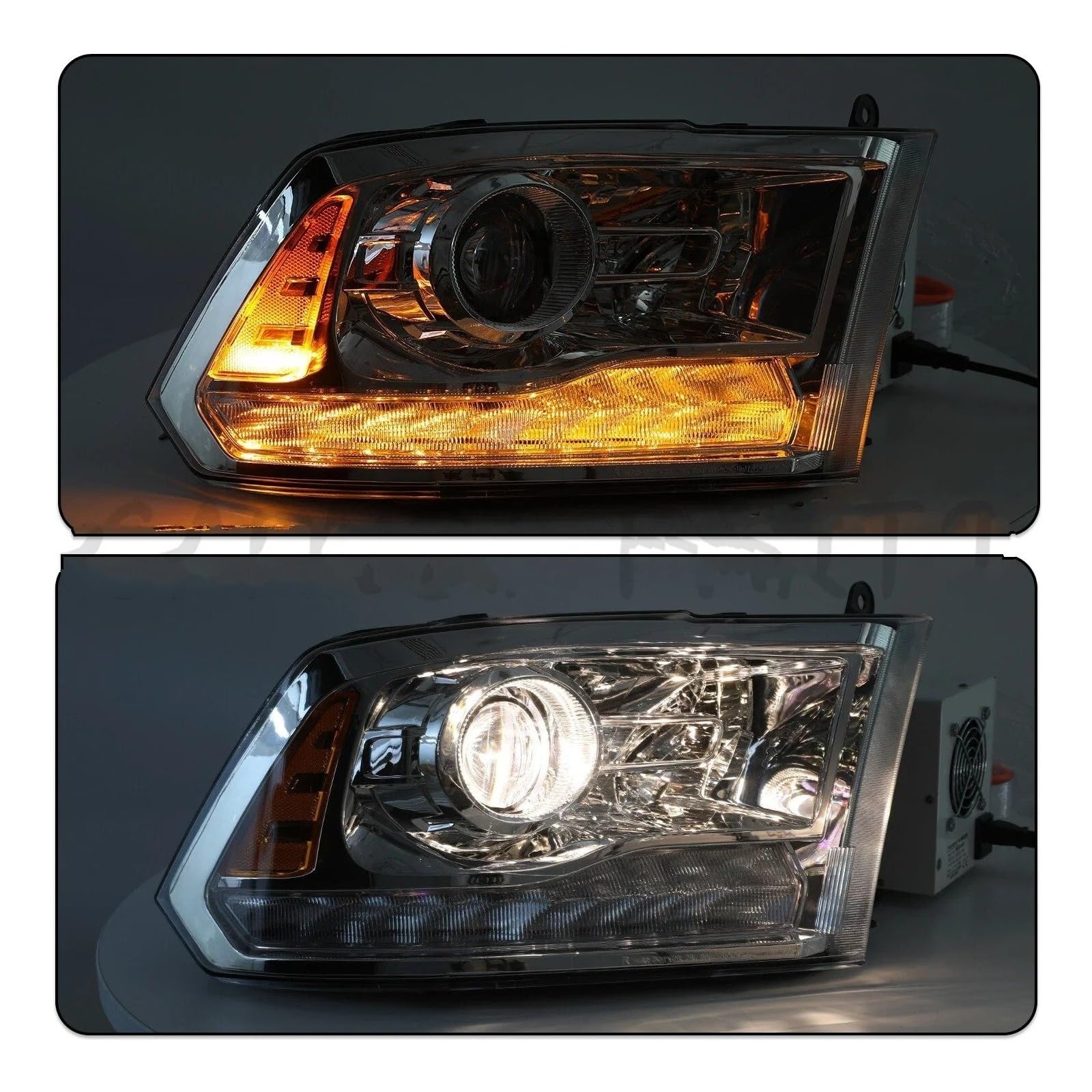 Proiettore Fanale Anteriore Per Dodge Ram 1500 2500 3500 2013-2018 Coppia Con Fari A LED DRL Lato Conducente E Passeggero(Pair Black)