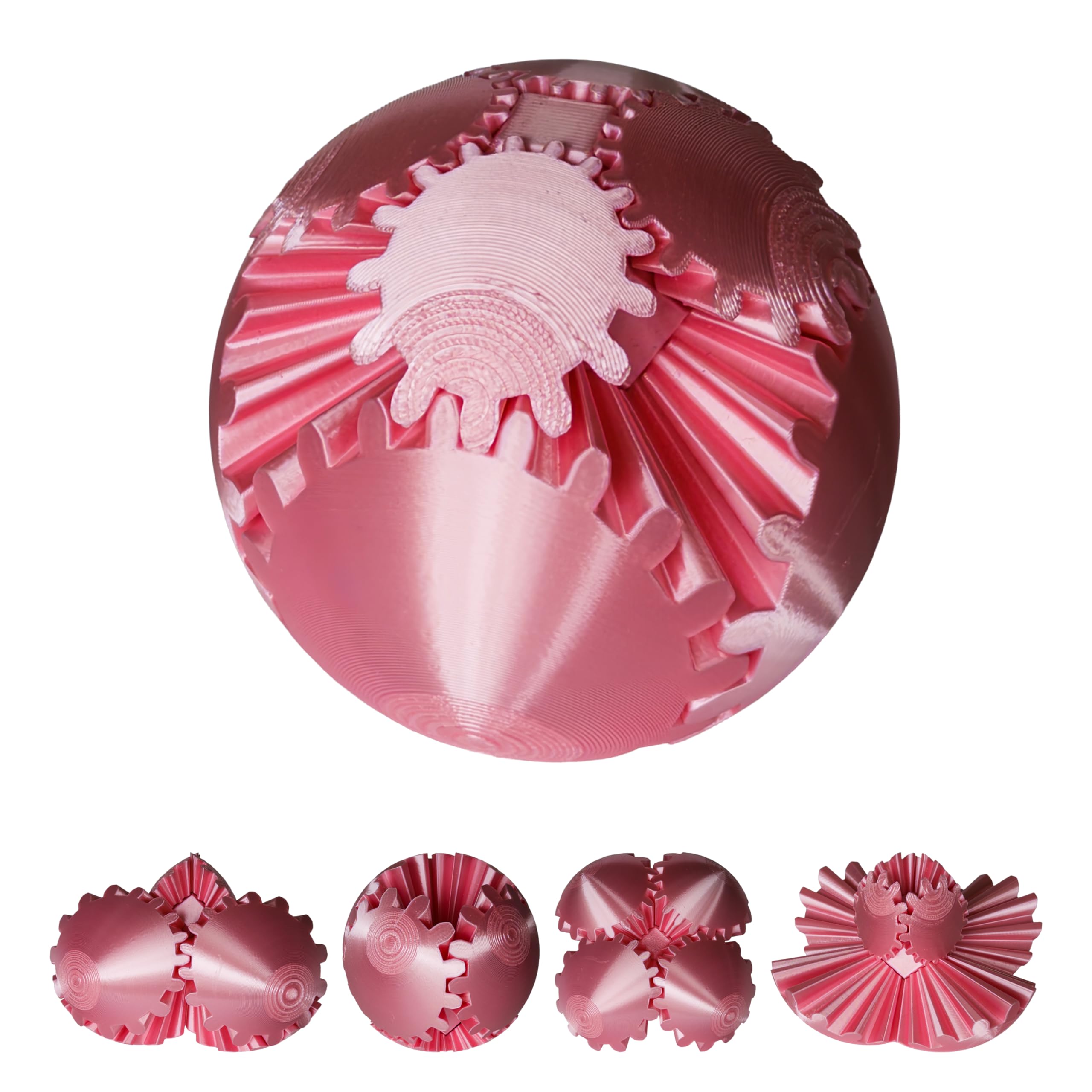 3D Printed Gear Ball Fidget Toy - Steampunk GearSphere Spinner, Durable Smooth Rotation Stress Relief Desk Gadget, Unique Birthday for Teen Boys & Adults (Pink)