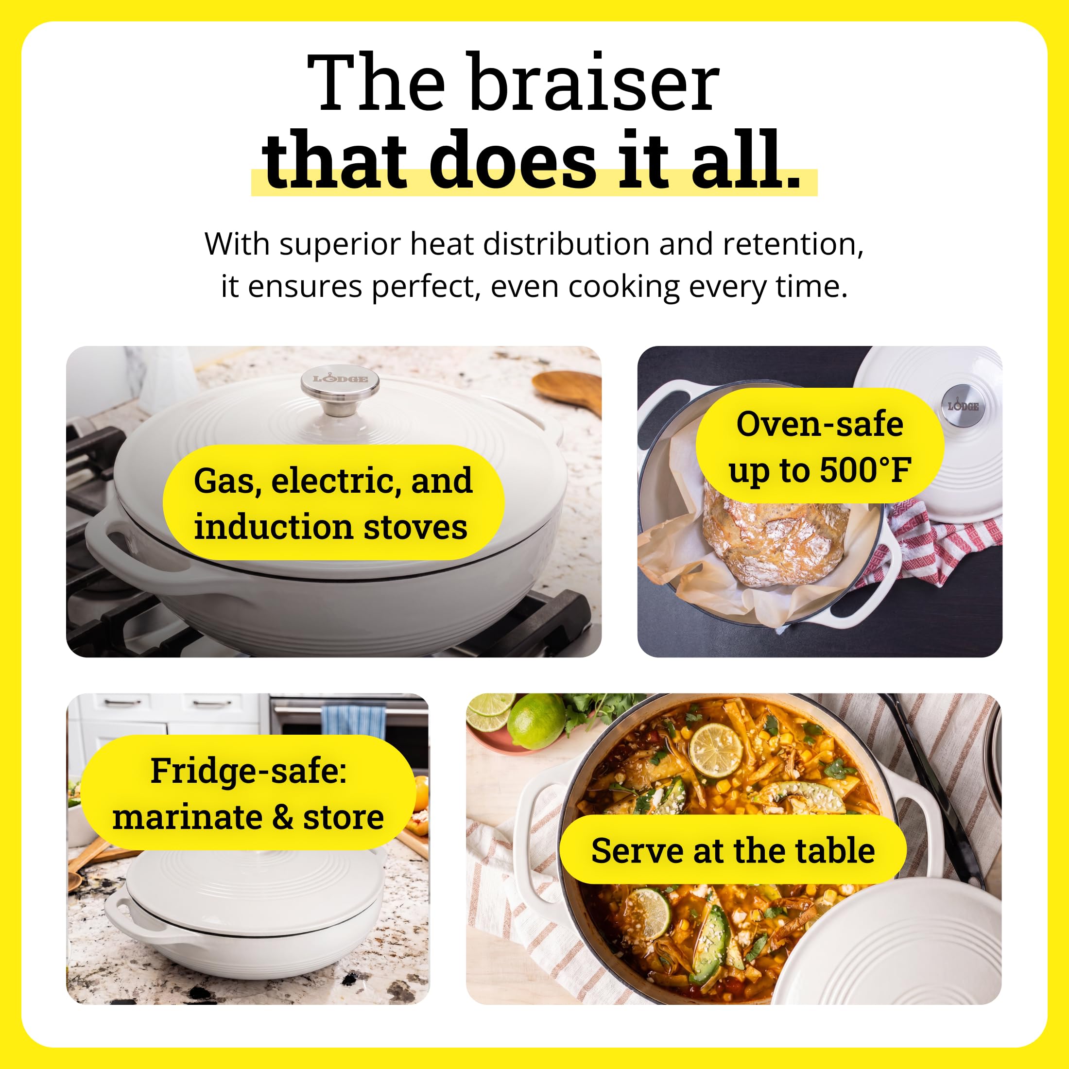 Lodge Enamel Cast Iron Braiser - 3.6 Quart -6 Lodge Enamel Cast Iron Braiser - 3.6 Quart -6