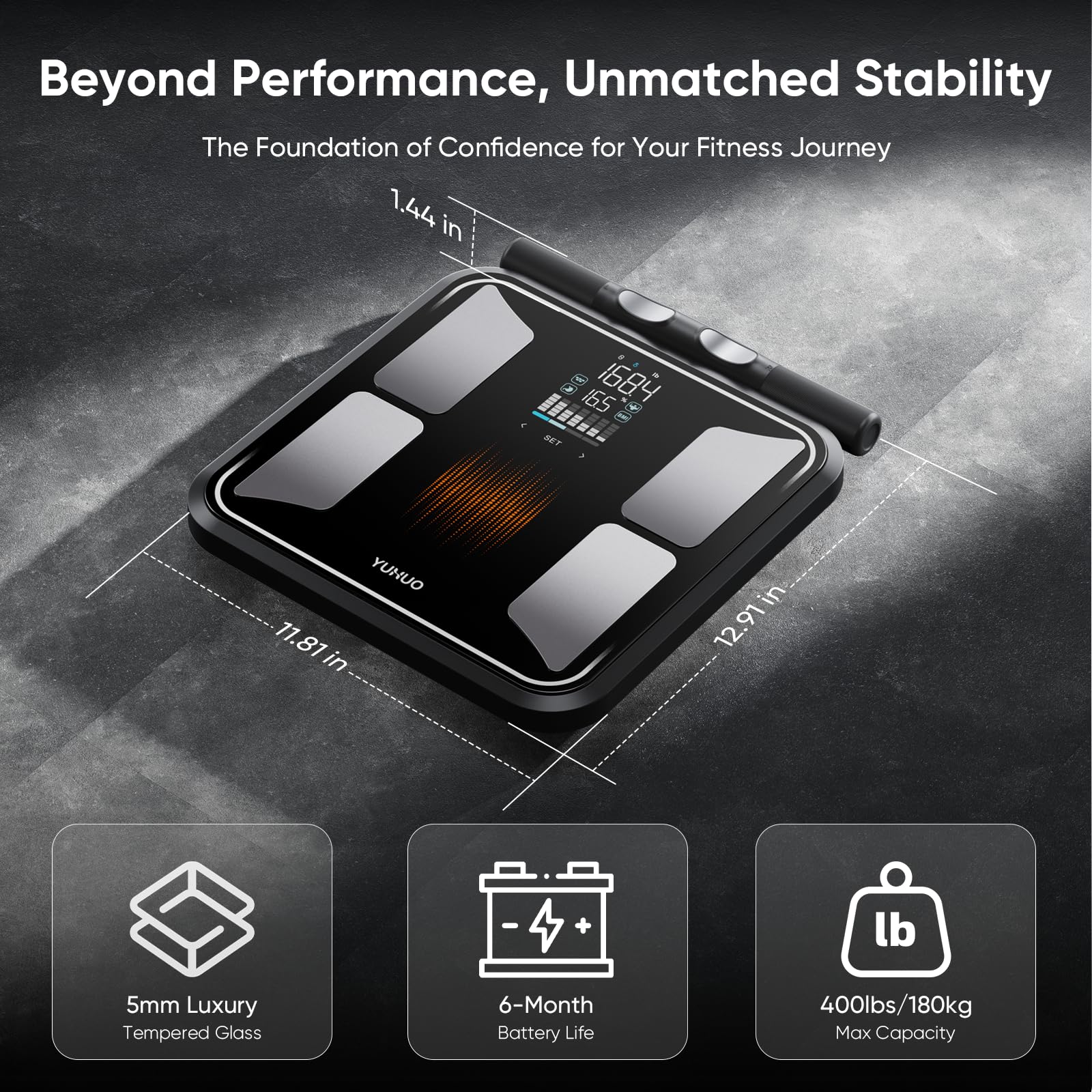 YUHUO Báscula inteligente para peso corporal, báscula digital de baño de 8 electrodos con IMC, grasa corporal, masa muscular, analizador segmentario de composición de cuerpo completo, sincronización
