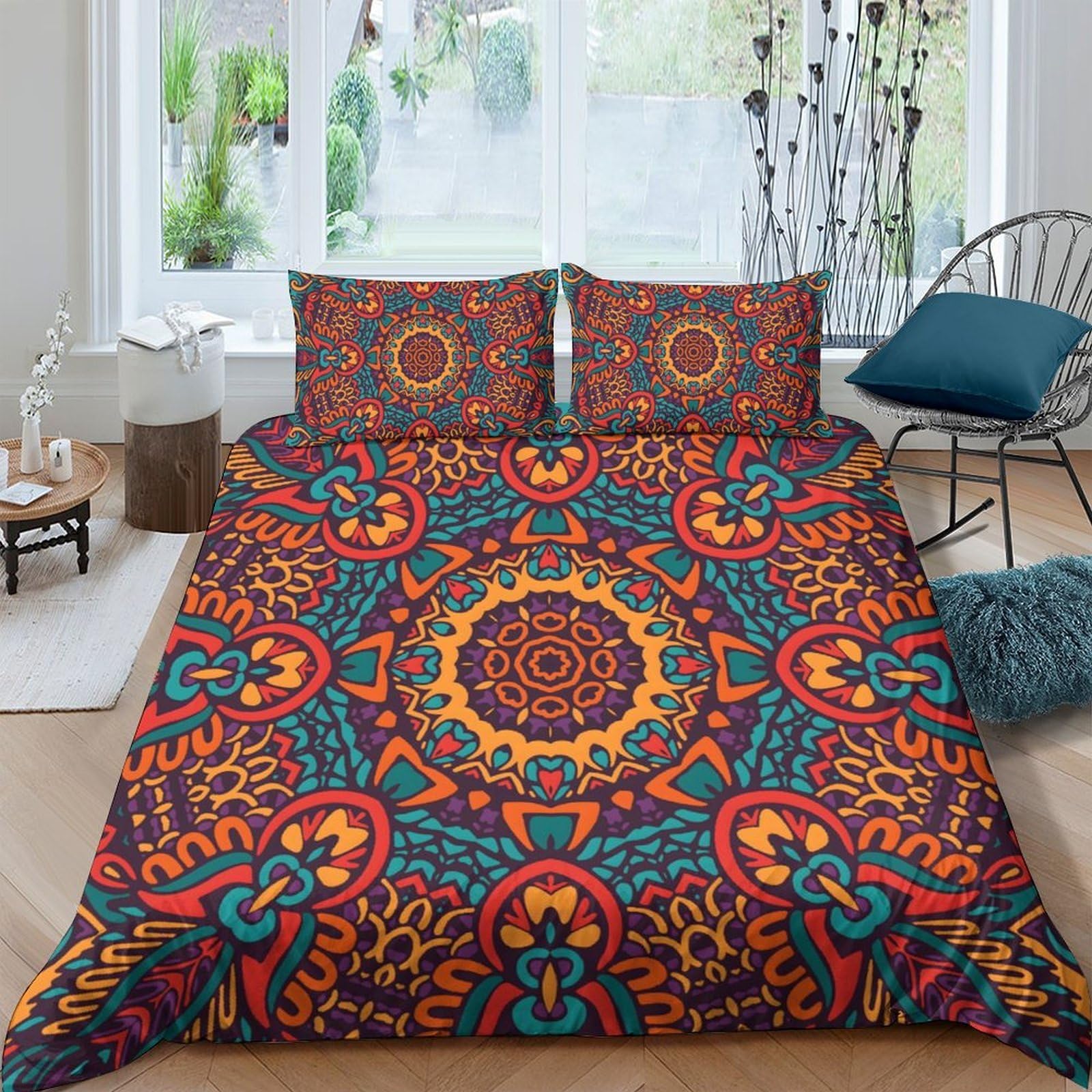 Ctjqhvkz Style-8 3D Printed Bohemian Mandala Fitted Sheet Microfiber Soft Anti-Slip Ethnic Pattern Mattress Cover For Bedroom Decor Single（135X200cm）