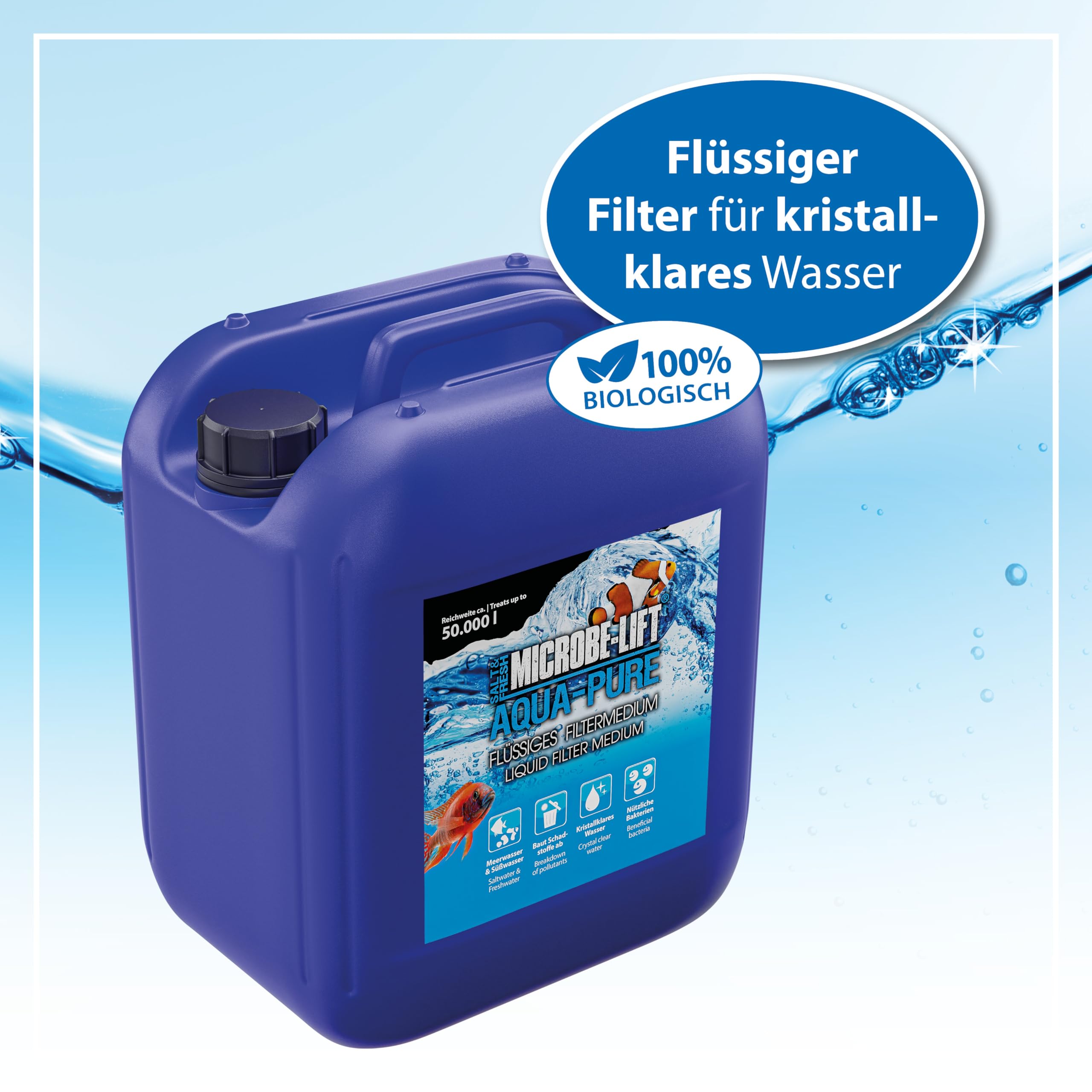 Oczyszczacz wody do akwarium 5 l – MicROBE-LIFT Aqua-Pure – zapas do dużych zbiorników i instalacji – eliminuje zmętnienie i amoniak – biologiczny z żywymi bakteriami – bezpieczny dla wszystkich