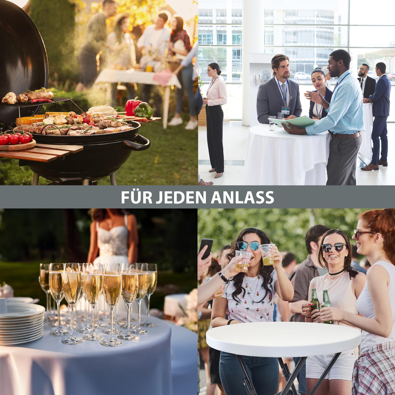 TRUTZHOLM Stehtisch ca. Ø 80cm wahlweise mit Husse Bistrotisch Partytisch Klapptisch Biertisch + Decke (Stehtisch inkl. Husse weiß)