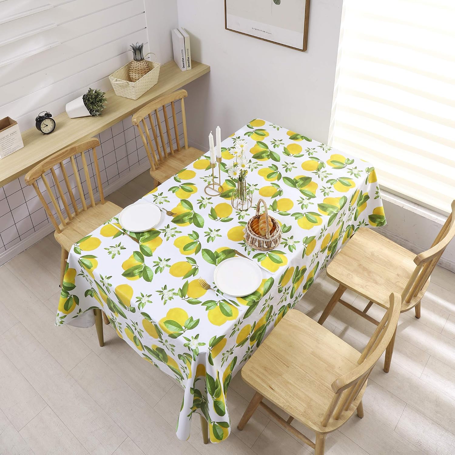 Pioggia Vinyl Tablecloth with Flannel Backed Waterproof Oil-Proof PVC Table Cloth Wipeable Spill-Proof Plastic Table Cover for Indoor and Outdoor(Lemon, 60 x 102 Inch Rectangle) image 2
