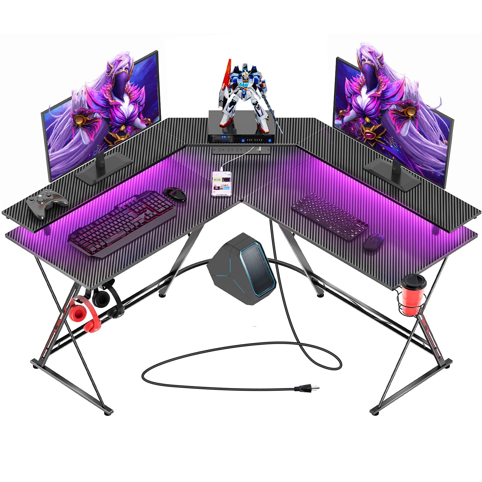 Buy SEVEN WARRIOR Gaming Desk 50.4” with LED Lights & Power Outlets, L