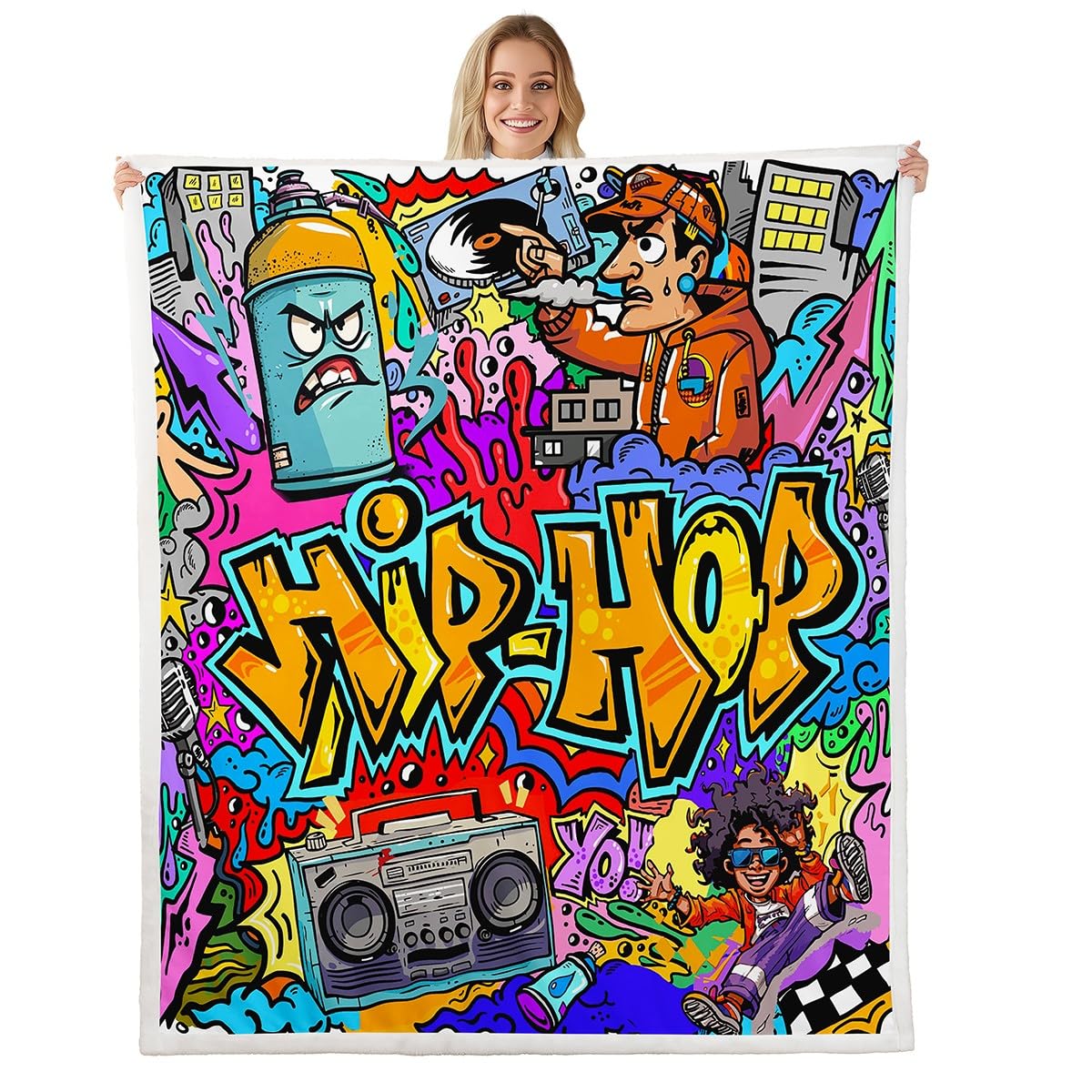 Erosebridal Hip Hop Throw Blanket for Bed Couch Sofa, Watercolor Graffiti Bed Blanket Super Soft Street Art Lightweight Travelling Camping Blankets