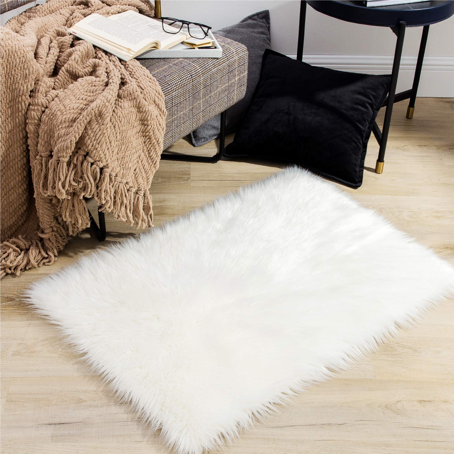 Bedsure Fluffy Rug for Bedroom - White Faux Fur Rug Rectangle for Chair Couch Sofa, Fuzzy Furry Shaggy Area Rug for Living...