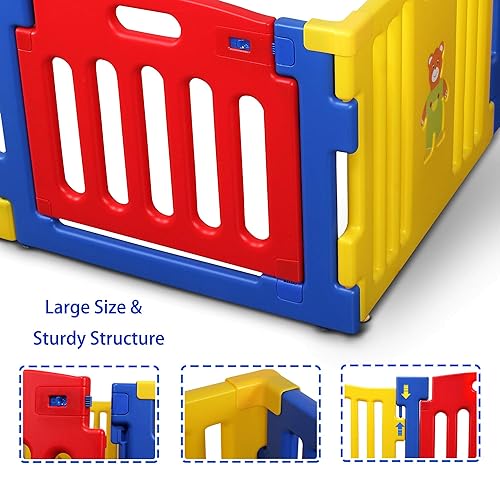 Miniatura 5 de Kidzone Corralitro interactivo para bebés u niños 8 Paneles con Puertas de Seguridad Centro de Juego de niños para el Hogar Certificado ASTM