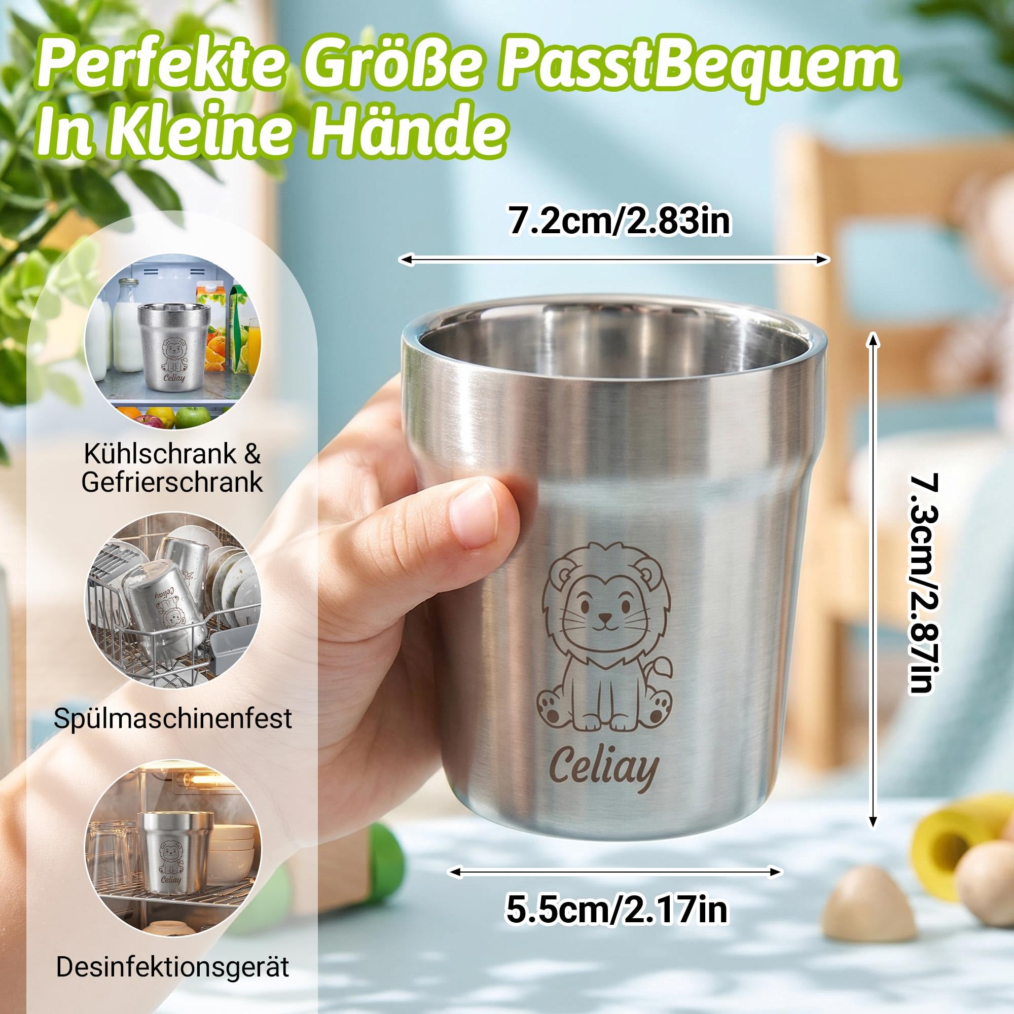 OXYEFEI Edelstahl Becher Kinder personalisiert mit Namen & Motiv graviert – Unzerbrechlicher Trinkbecher für Jungen & Mädchen – Geschenk zum Geburtstag, Kindergartenstart & zur Taufe