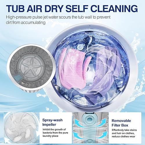 Miniatura 5 de Nictemaw Lavadora portátil de 17.8 libras con bomba de drenaje, 2.4 pies cúbicos de lavadora y secadora completamente automática, 10 programas, 8