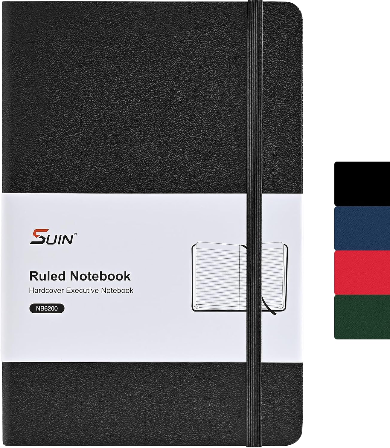 SUIN A5 Hardcover Lined Notebook, 192 Pages, 100 GSM, Black