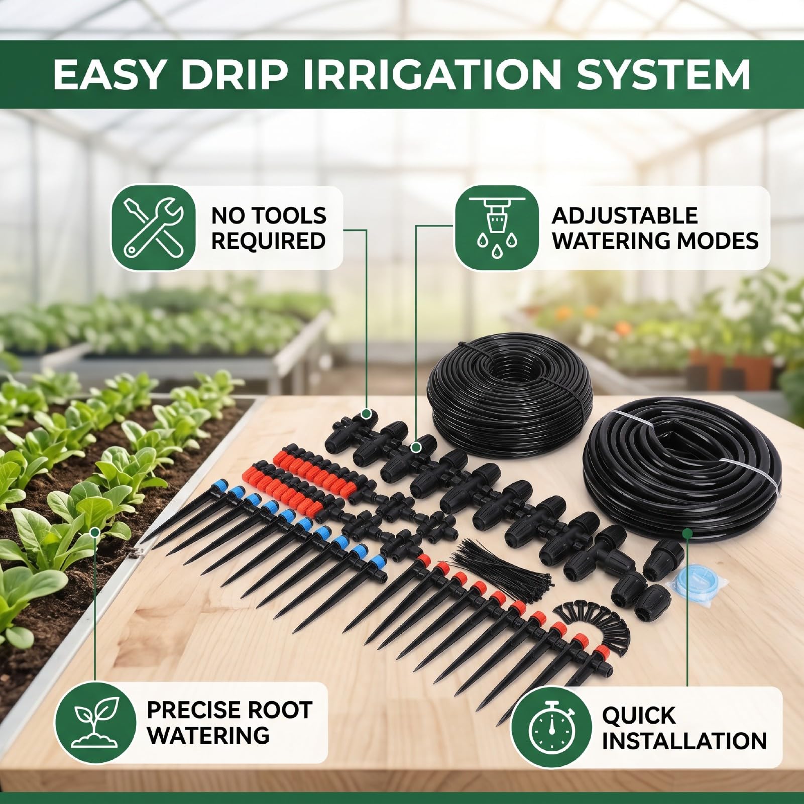 Luocute di Irrigazione a Goccia, Tubo da 1/4 Pollice con Raccordo Rapido per Giardino, Kit per Innaffiare