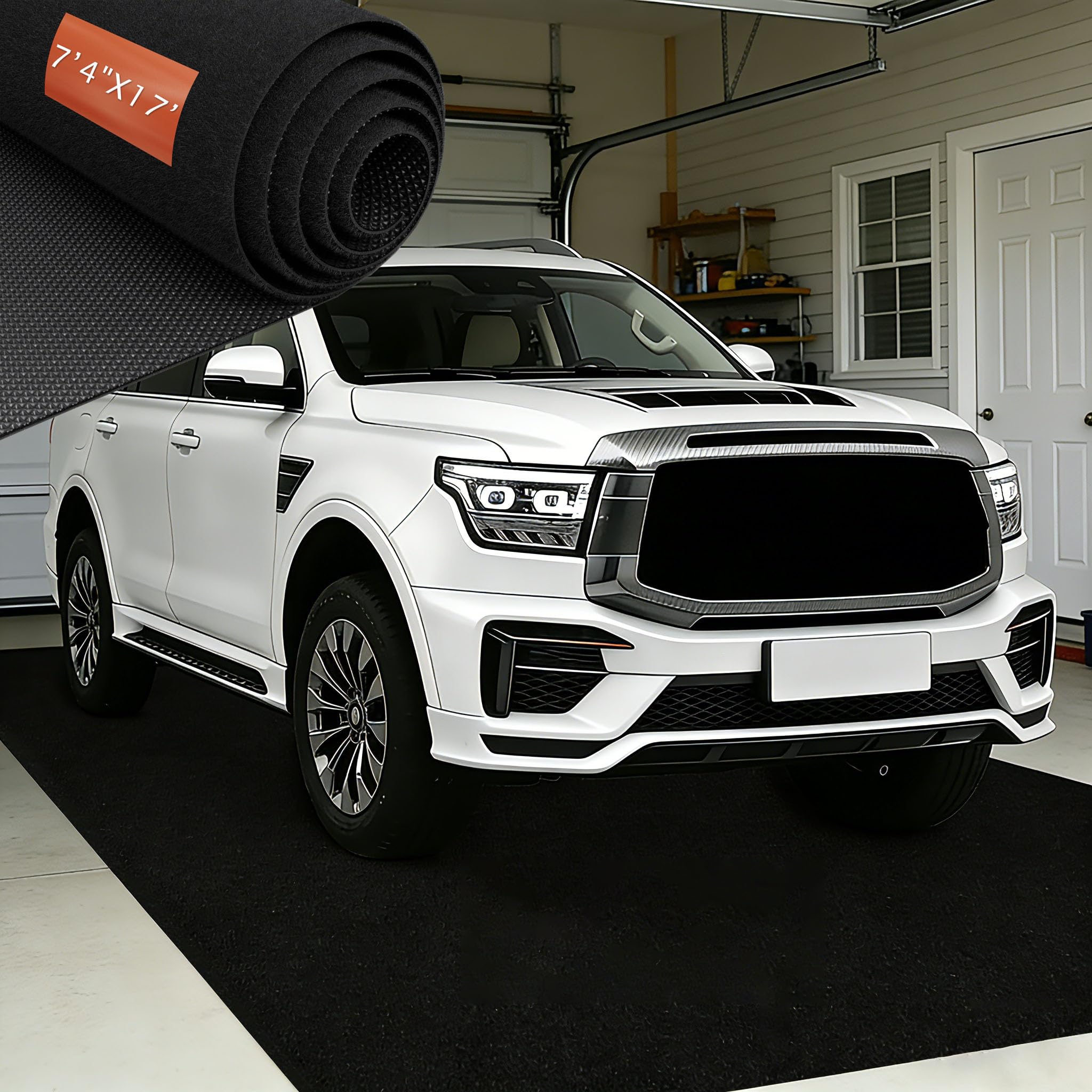 7'4"x17' Oversized Garage Floor Mat – Oil Absorbent Felt Top with Leak-Proof Rubber Backing, Heavy Duty Floor Protector for Full-Size Trucks, SUVs,