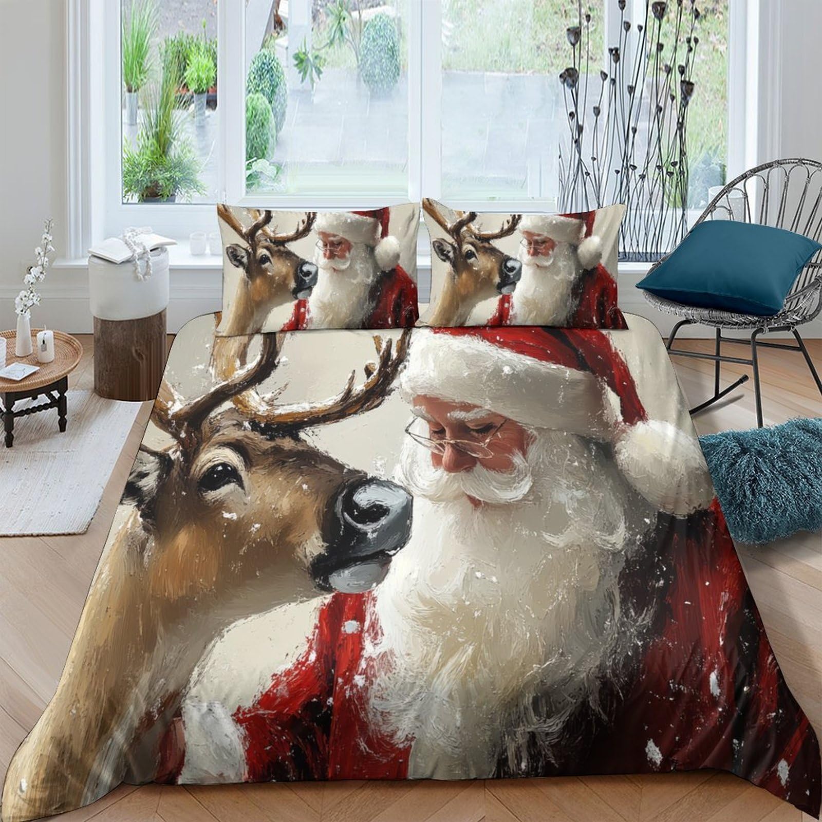 Ctjqhvkz Style-10 3D Printed Santa Claus Reindeer Fitted Sheet Microfiber Soft Christmas Bed Cover For Bedroom Dorm Mattress Decor Single（135X200cm）
