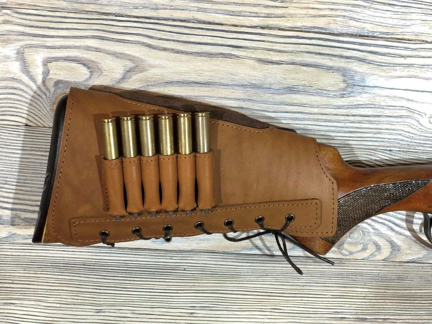 Adjustable Leather Buttstock Cartridge Ammo Holder for Rifles 12 16 Gauge or .30-30 .308 Caliber Hunting Ammo Pouch Bag Stock Shotgun Shell Holder
