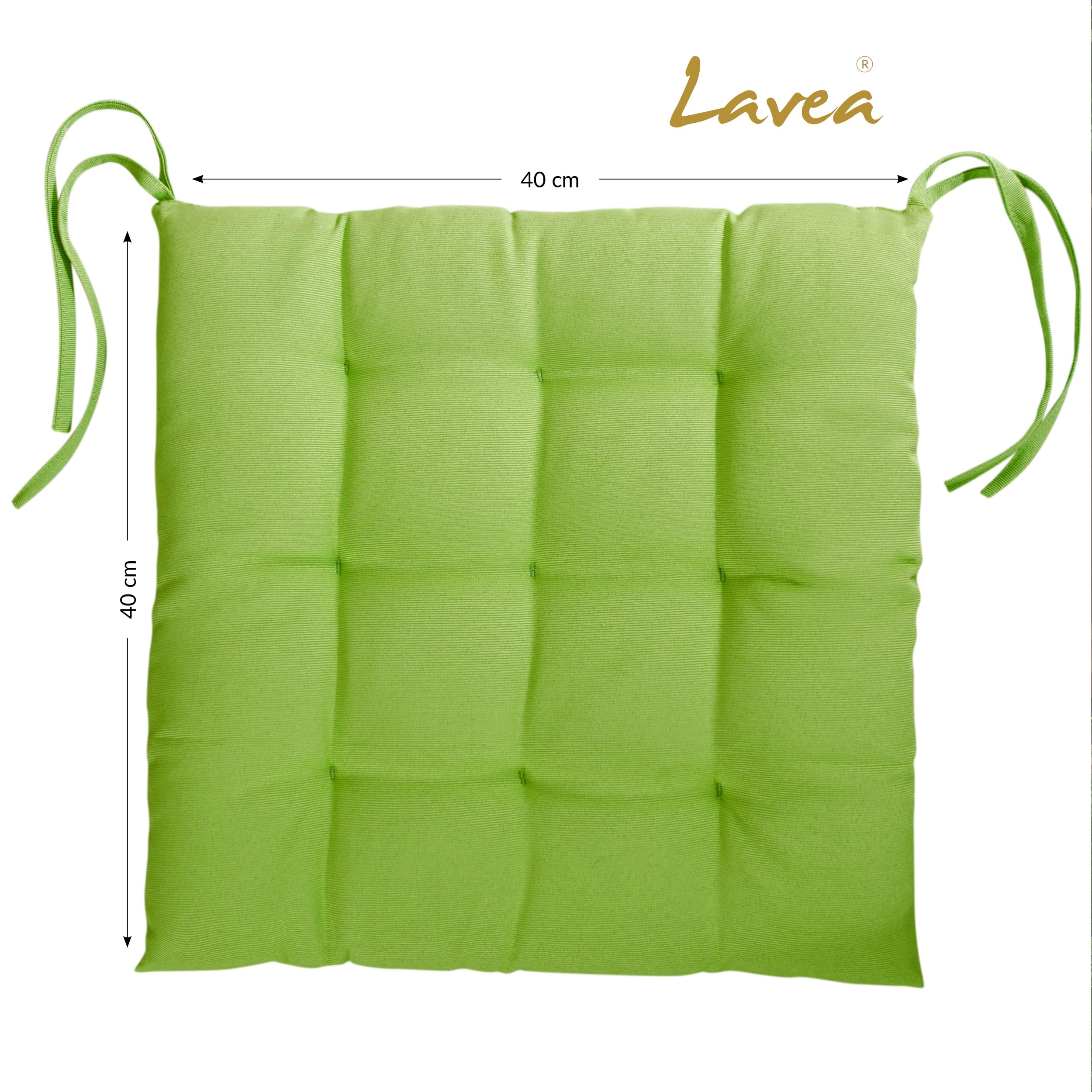 Lavea® Coussins de Chaise 40x40 cm – Lot de 8 avec Attaches – Confortables et lavables pour intérieur, extérieur - pour Jardin, Balcon, terrasse et Cuisine - Vert Tilleul Clair