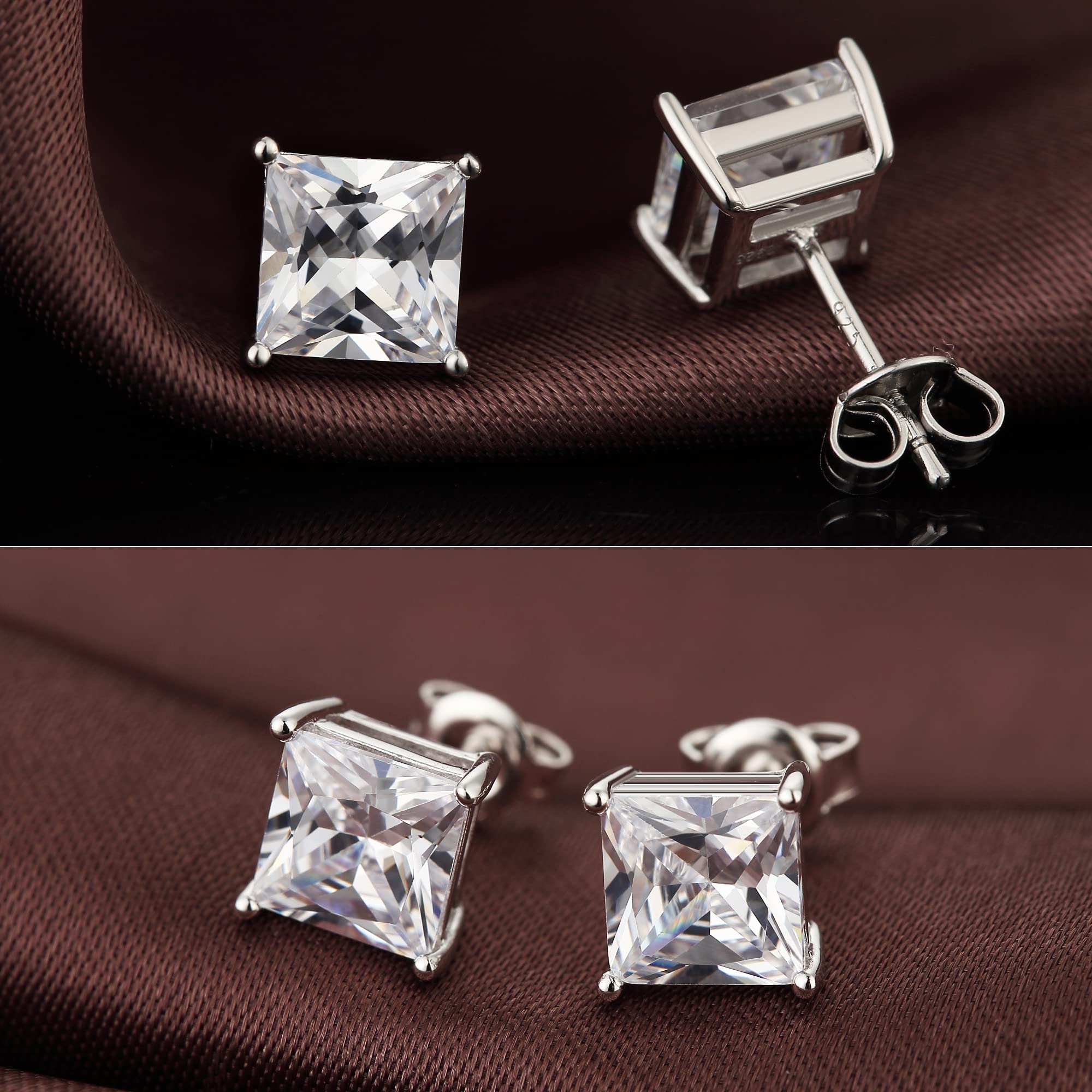 Miaofu Orecchini 18k Oro Bianco Placcata Orecchini 925 Argento Sterlina Zirconi Simulato Diamante Brillanti per Donna Uomo 4-8mm I Orecchini Zirconi Cubica Swarovski Dimensioni 3mm-8mm