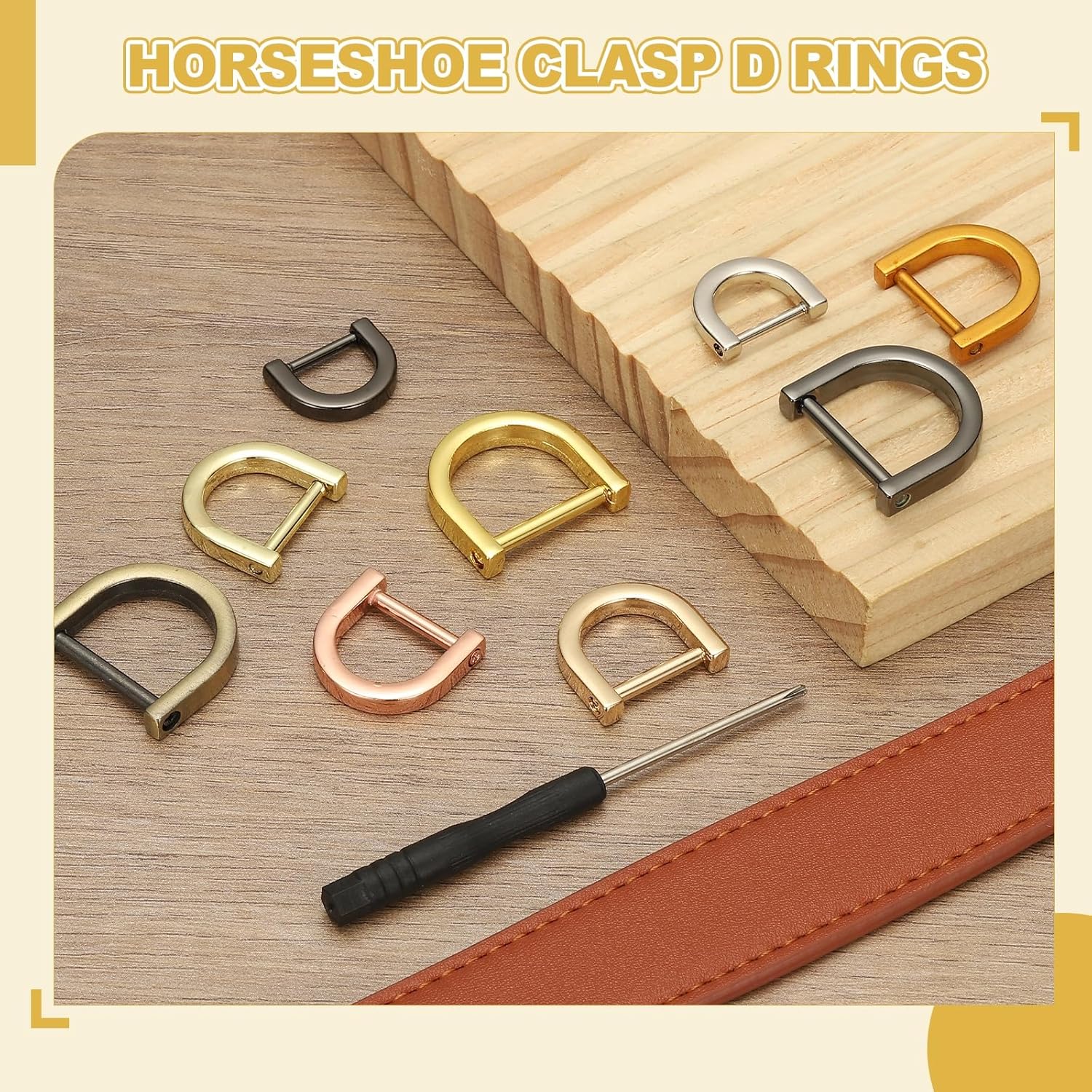 PATIKIL 1/2 Inch D-Rings Screw in Shackle, 4 Pcs Horseshoe Clasp U Shape D Rings with Screwdriver for Purse Keychain Strap Buckle DIY Leather Craft, Rose Gold - Image 5