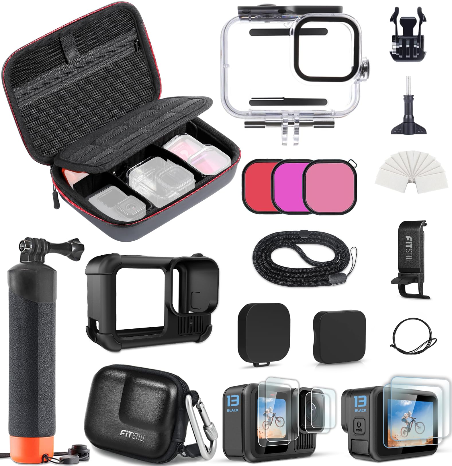 FitStill Carrying Protective Case Include 60M/196FT Underwater Waterproof Shell&Dive Filters&Silicone Case&Screen Protector&Monopod Floating Hand Grip
