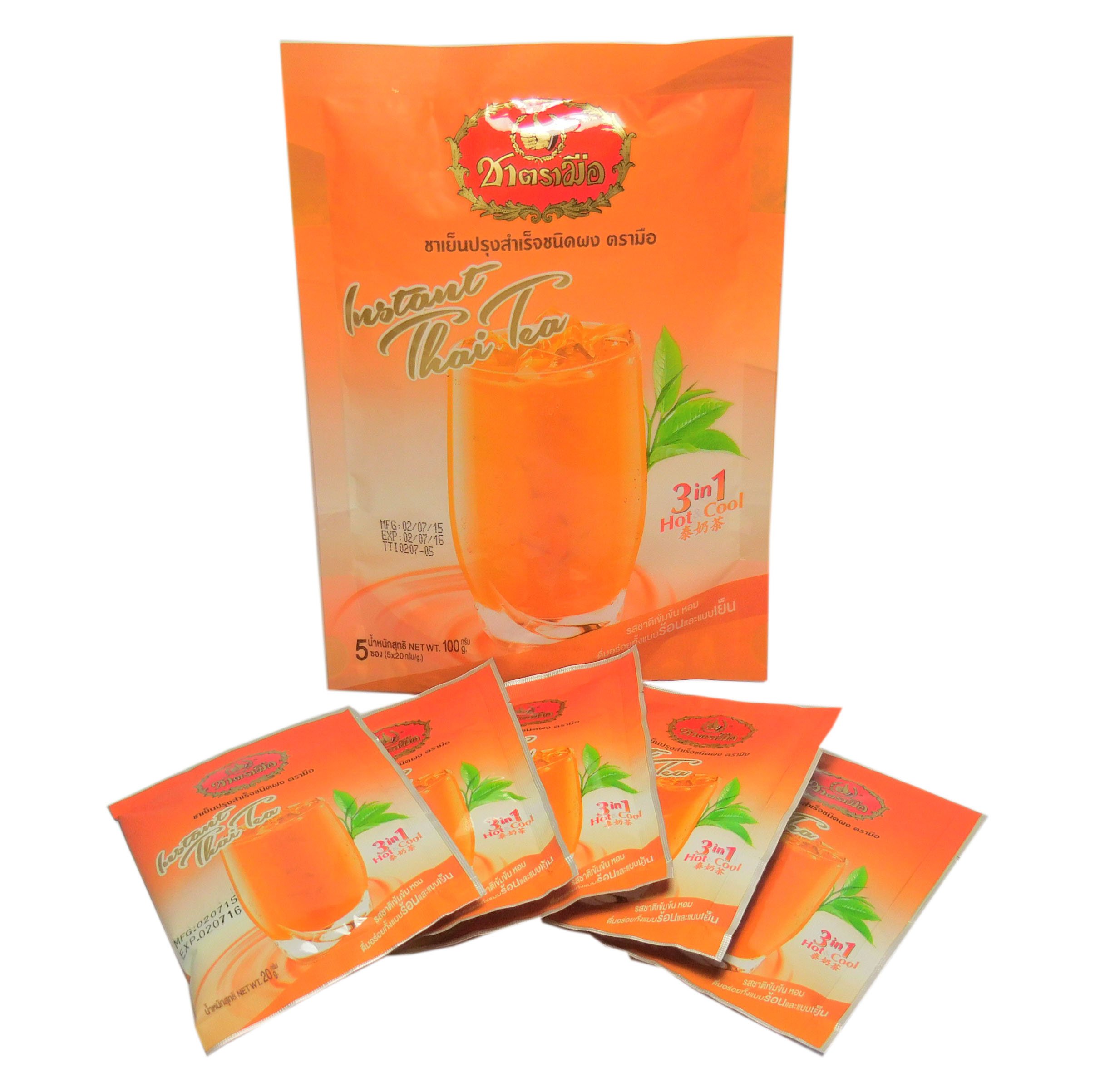 Cha Tra Mue Instant Thai Tea 3 in 1, Pack of 5 individual Servings, 100 Grams