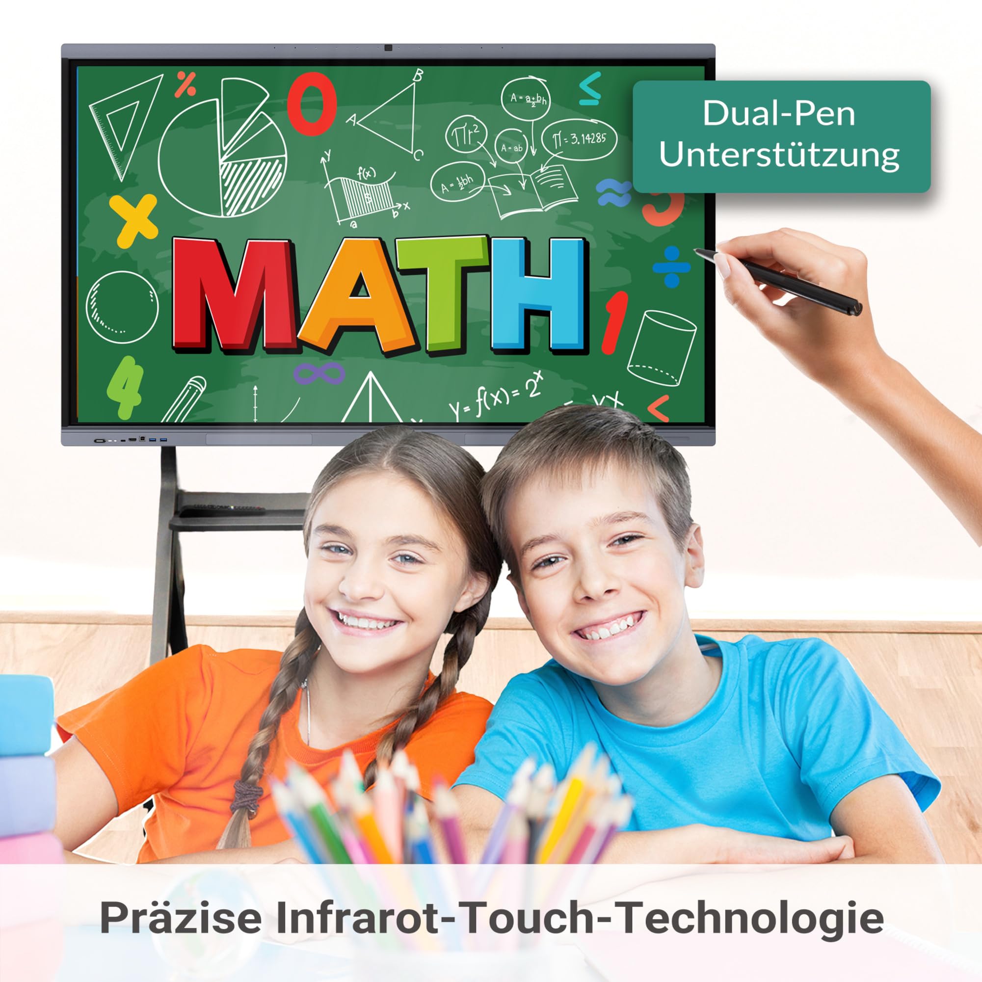 XORO MeetingPad, 65 Zoll interaktives Whiteboard, Smartboard, elektronische Tafel, 4K UHD Touchscreen, Android 13, für Klassenzimmer & Büro, WLAN & LAN, HDMI, USB-C, Kamera, Mikrofon, Lautsprecher